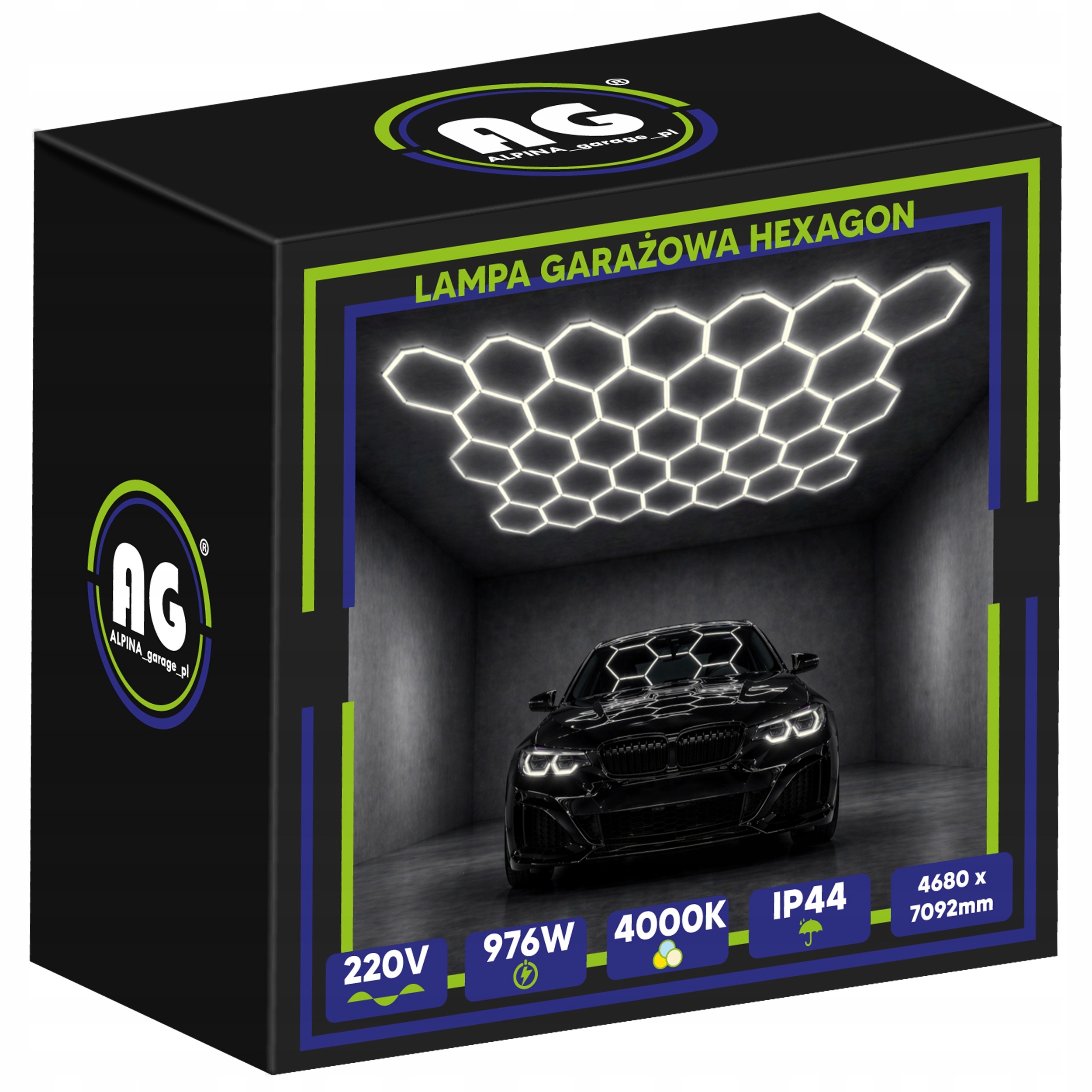 Led lampa Hexagón Stropný panel do garáže 976W 4000K 468x709 cm