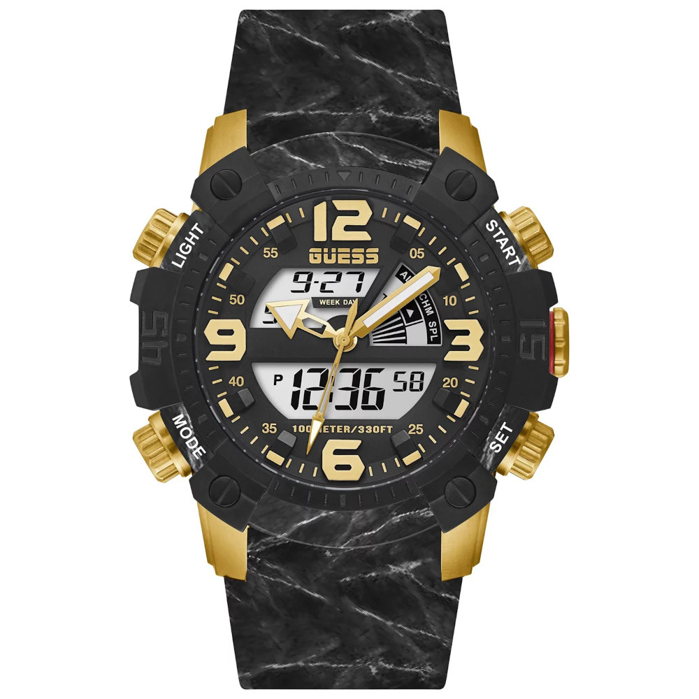 Černo-zlaté pánské hodinky Guess Sport GW0421G2 s elektronickým displejem
