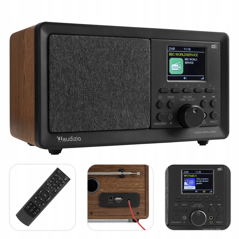 Radio domowe kuchenne Dab+ Fm Bt ciemne drewno