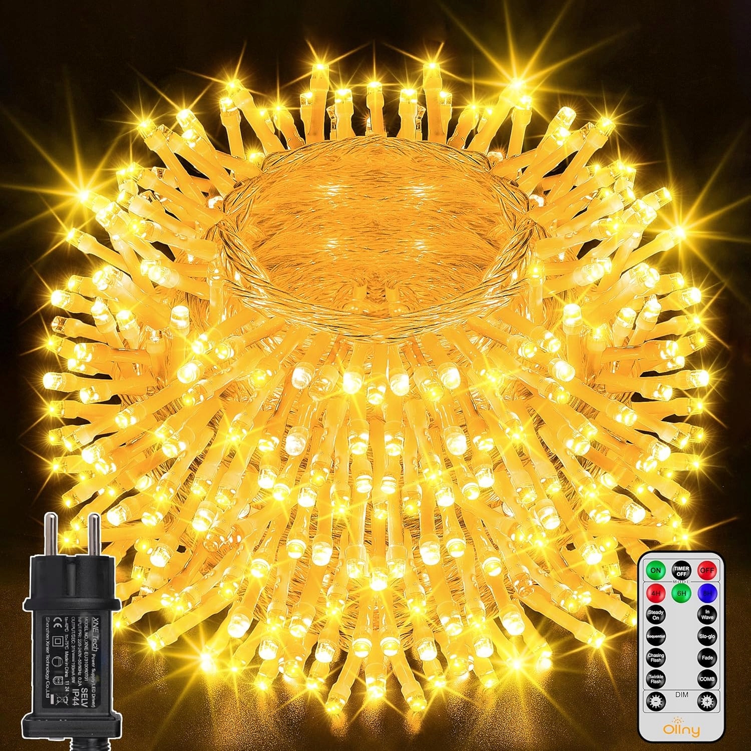 Ollny Vánoční osvětlení na stromeček 40 m 400 Led venkovní i vnitřní, bílý kabel, dálkové ovládání