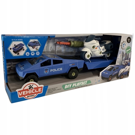 ZESTAW SAMOCHÓD DO MONTAŻU PRZYCZEPA MOTOR ŚRUBOKRĘT RUCHOME CZĘŚCI Materiał plastik