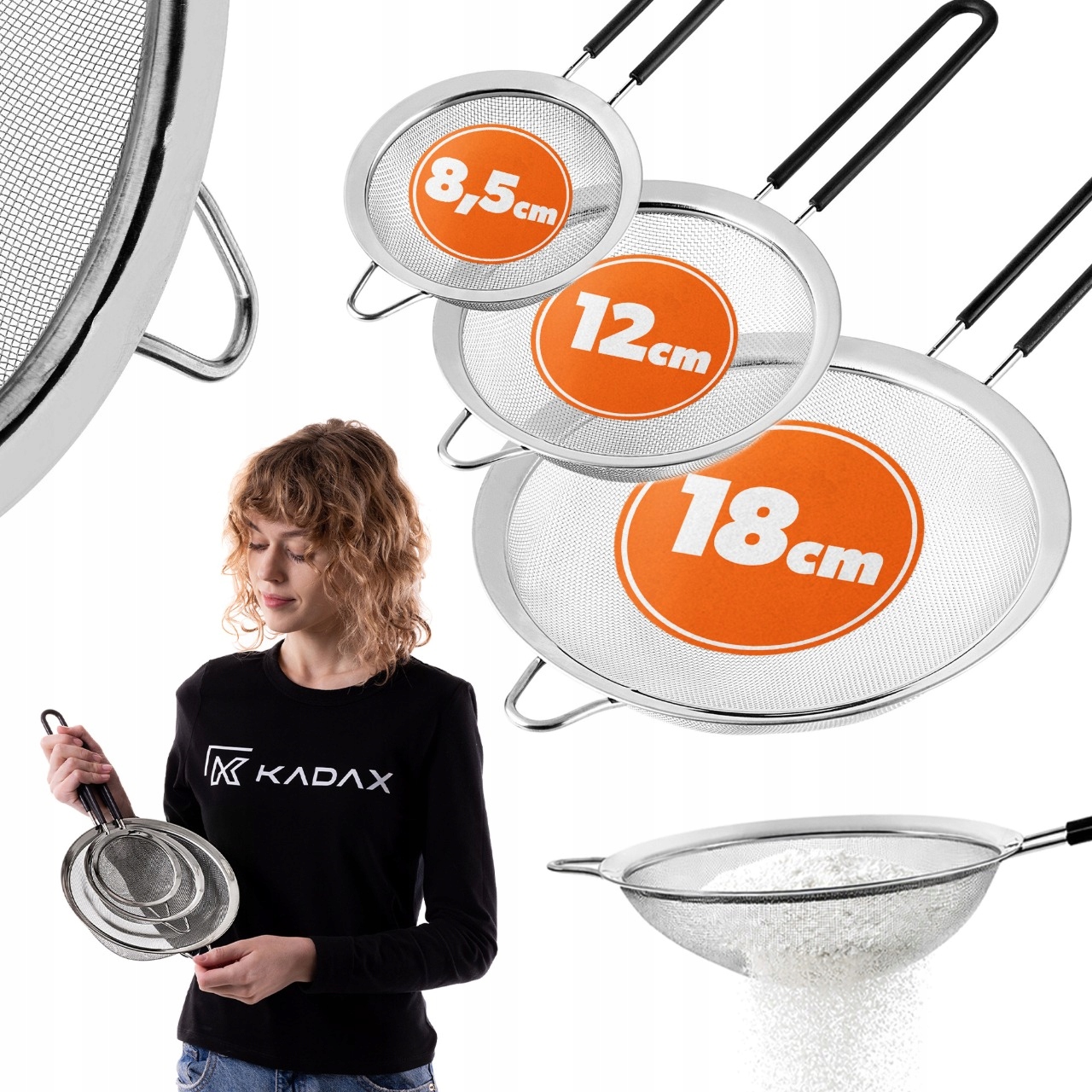 3 SZT. SITKO KUCHENNE SITKA CEDZAK Z RĄCZKĄ STALOWE SITO DURSZLAK ZESTAW