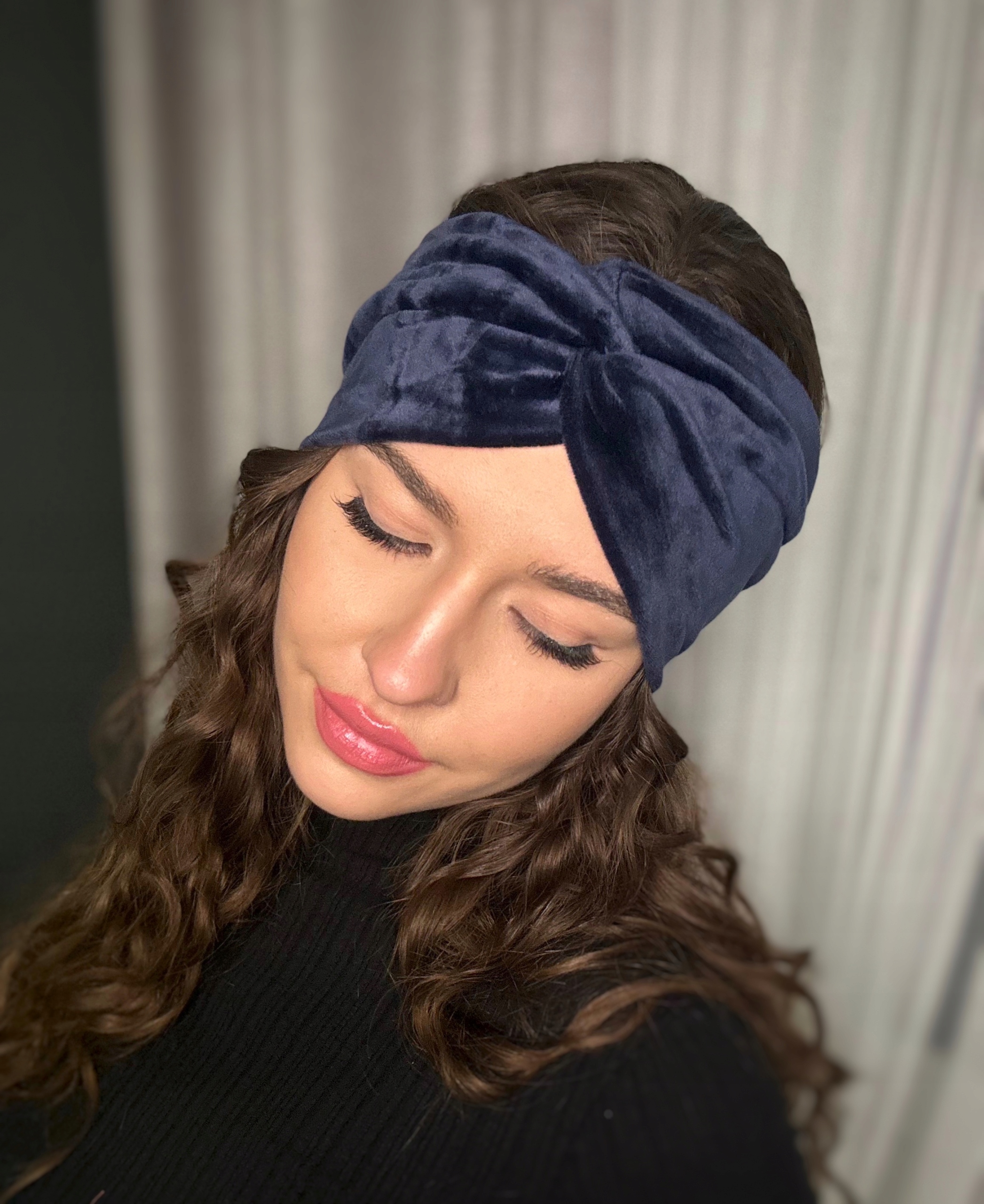 OPASKA WELUR CIEPŁA MODNA DAMSKA KOBIECA ELEGANCKA WĘZEŁ GRANATOWA 2389 Model 2389