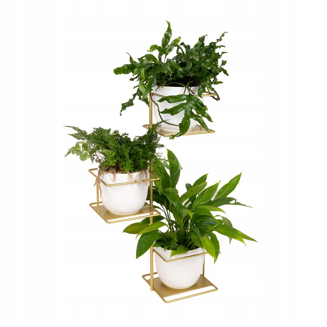Držiak Na Kvetináč Džungľa trojitý kovový stojan na postavenie na podlahu zlatý