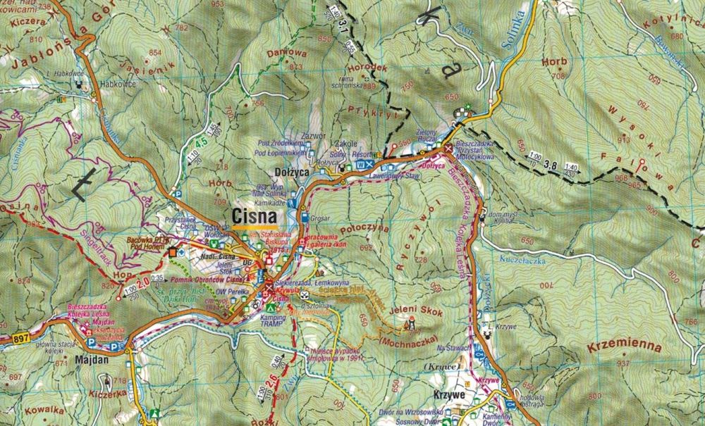 BIESZCZADY 2024 MAPA LAMINOWANA TURYSTYCZNA COMPASS Okładka miękka