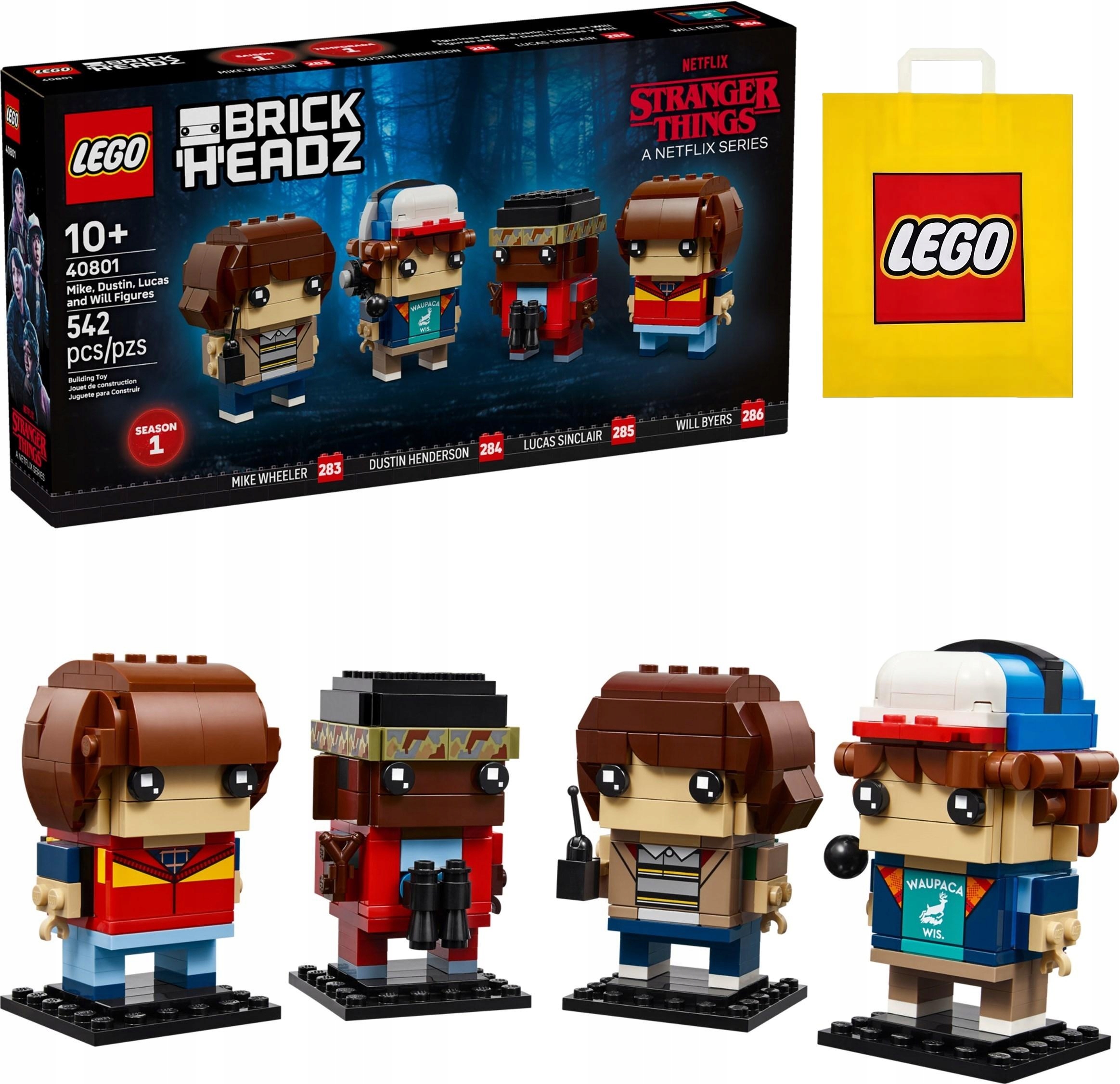 Lego BrickHeadz Figurki Dustina, Mike’a, Willa i Lucasa (40801) Torba