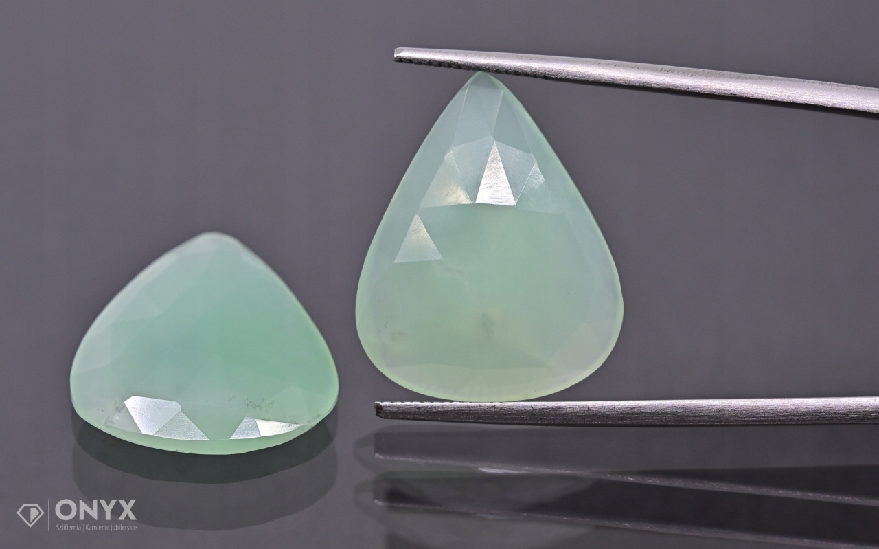 Chrysopraz fasetovaná rozeta Para slza 21x16,5 mm