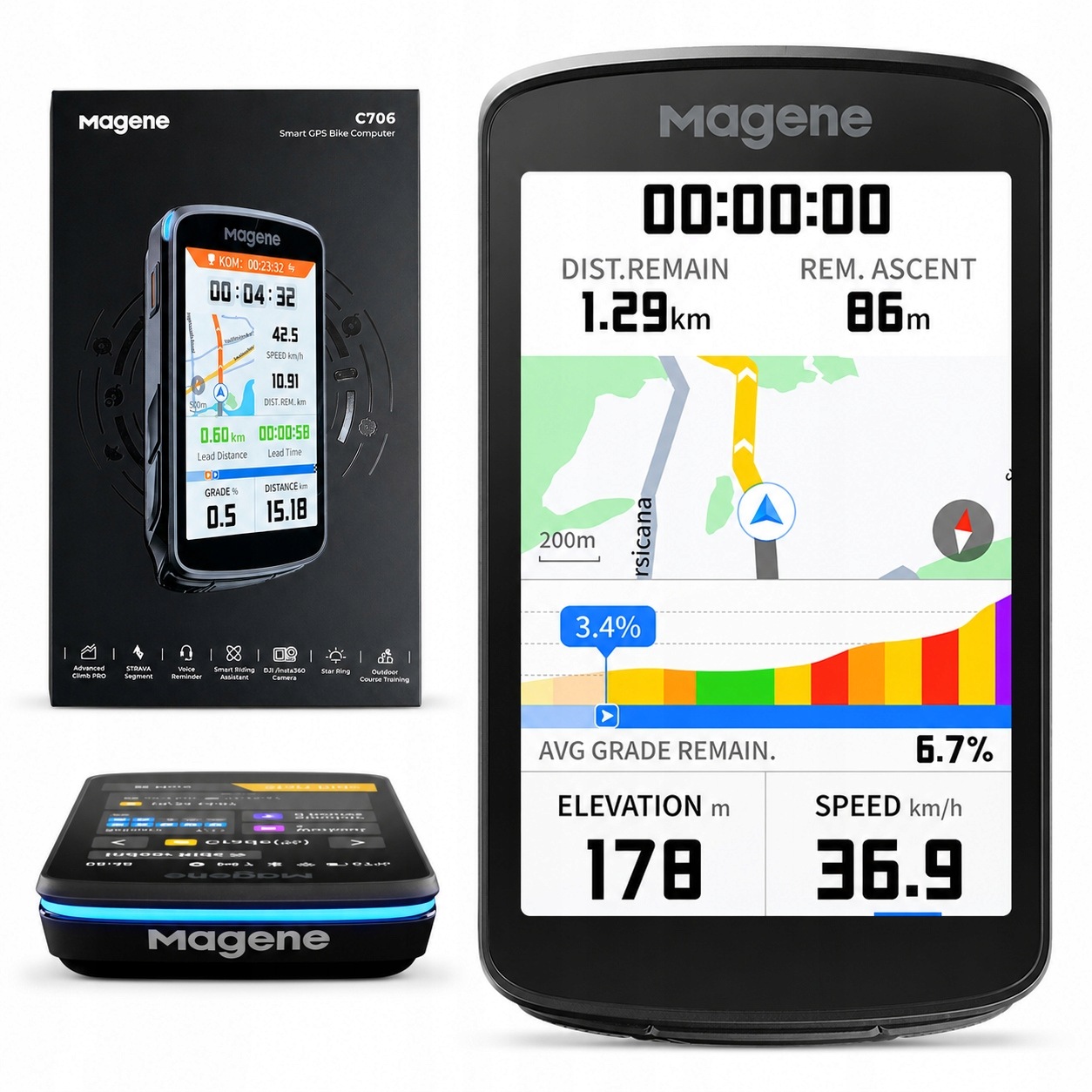 Licznik nawigazja rowerowa Magene C706 duży ekran dotykowy Gps ClimbPro Pl