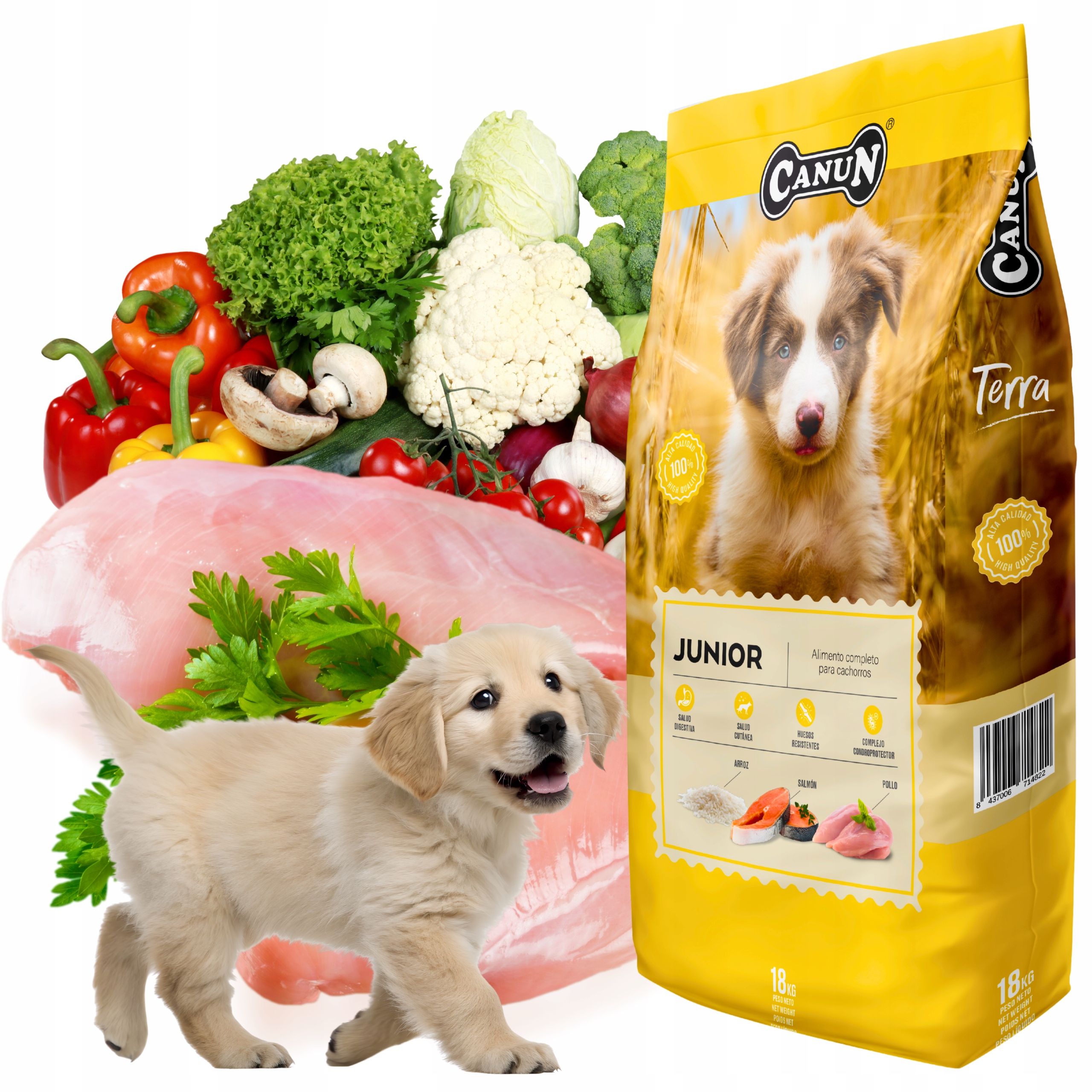 Levně Suché Krmivo pro štěňata s kuřecím masem a lososem Canun Junior 18 kg