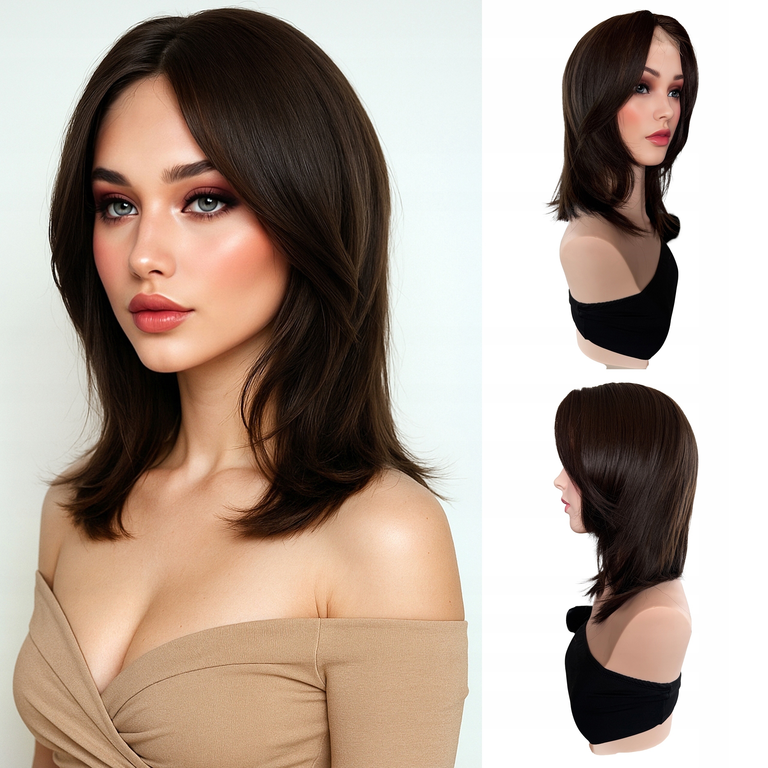 Peruka Syntetyczna Brąz Włosy Cieniowana Brązowa Jak Naturalna 40cm #8