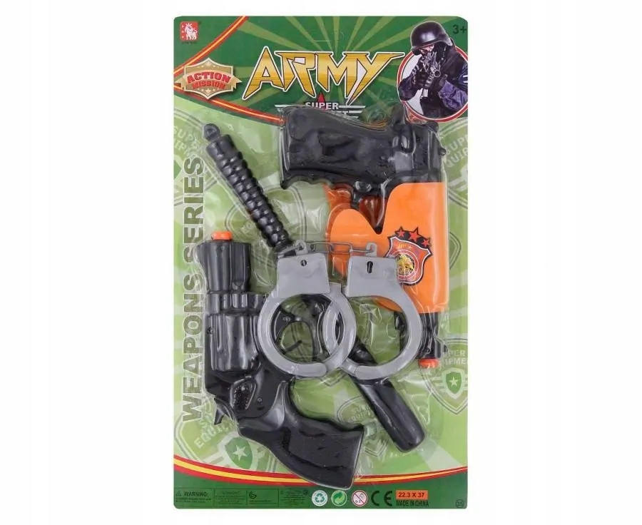 ZESTAW POLICJANTA PAŁKA PISTOLET REWOLWER KAJDANKI Marka GoDan