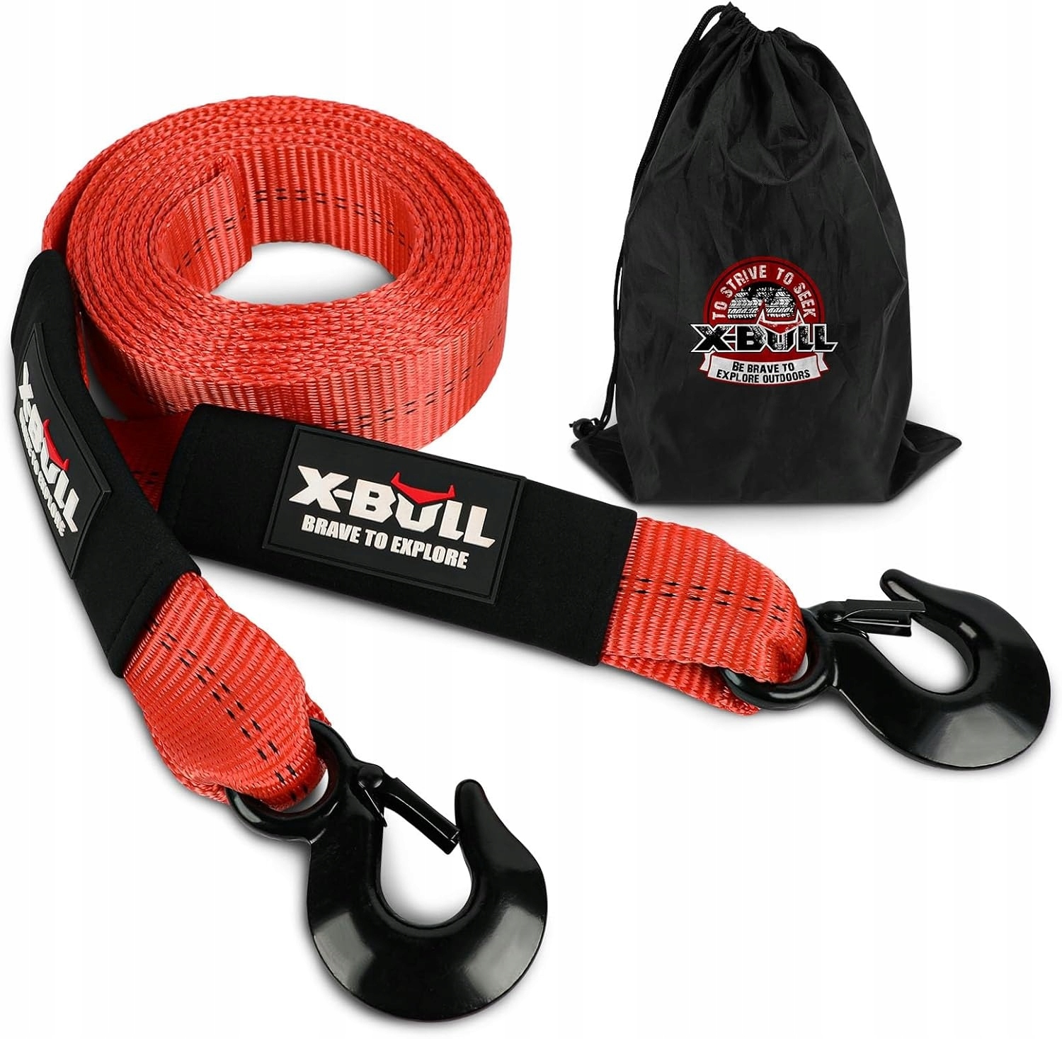 Pas holowniczy linka X-bull 50mm x 6m z hakami stalowymi Mbs 4 680 kg