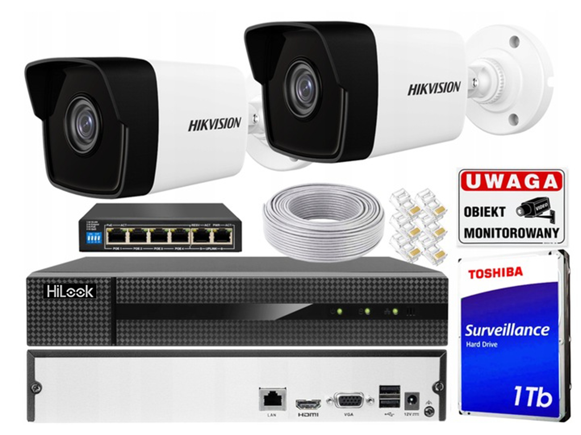 Zestaw do Monitoringu 2 Kamery Ip 4MP Ir Hikvision