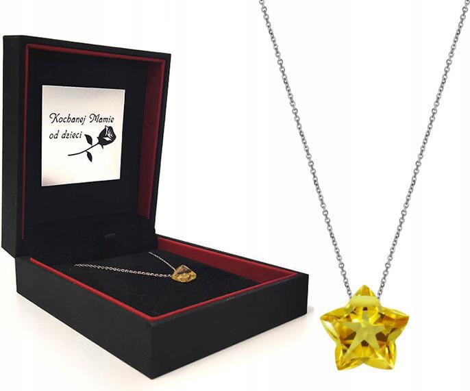 Stříbrný dámský náhrdelník 925 hvězdička kámen citron s přívěskem jako dárek