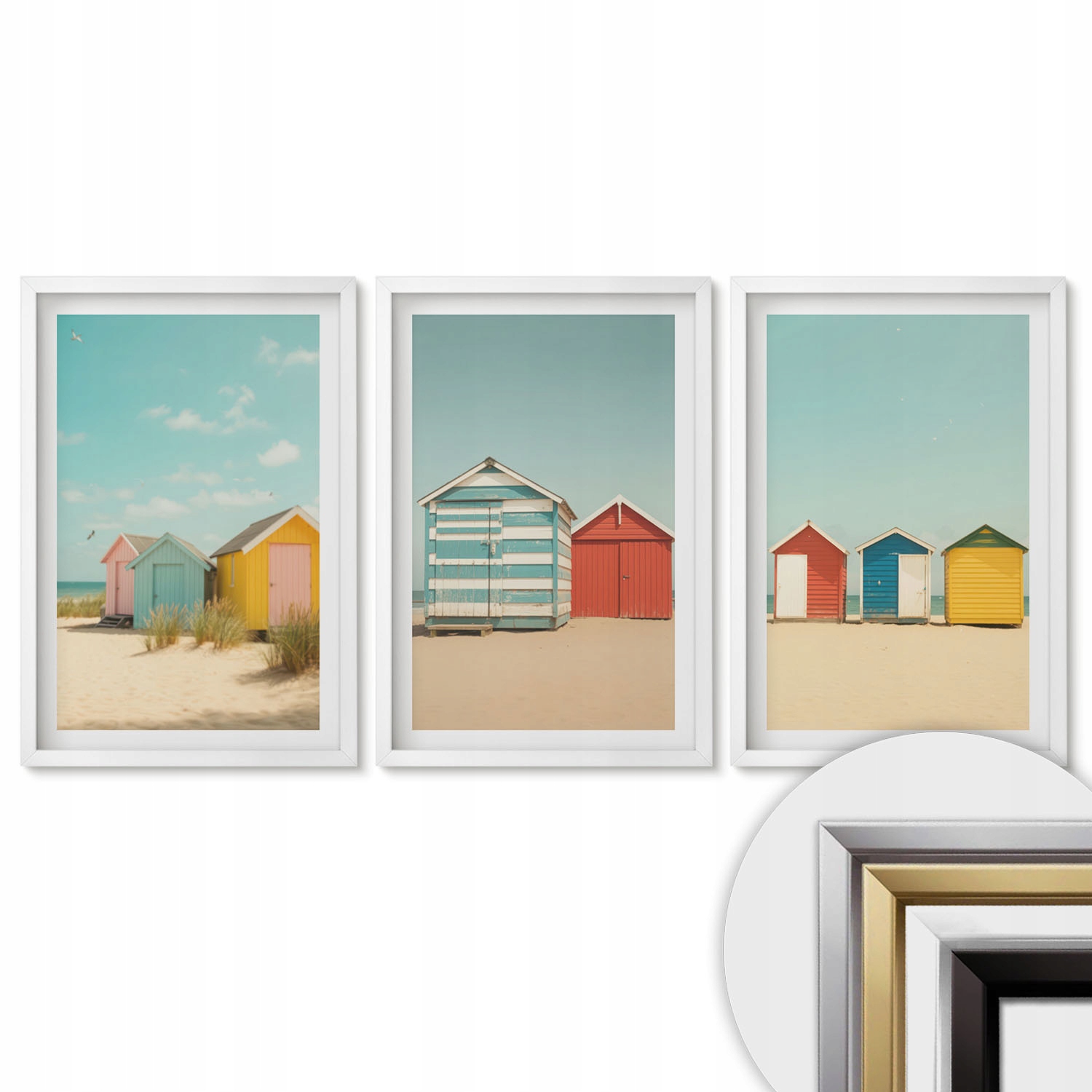 Viacdielny set 3 Obrazy 40x60 cm Komplet Farebné domčeky pláž slnko
