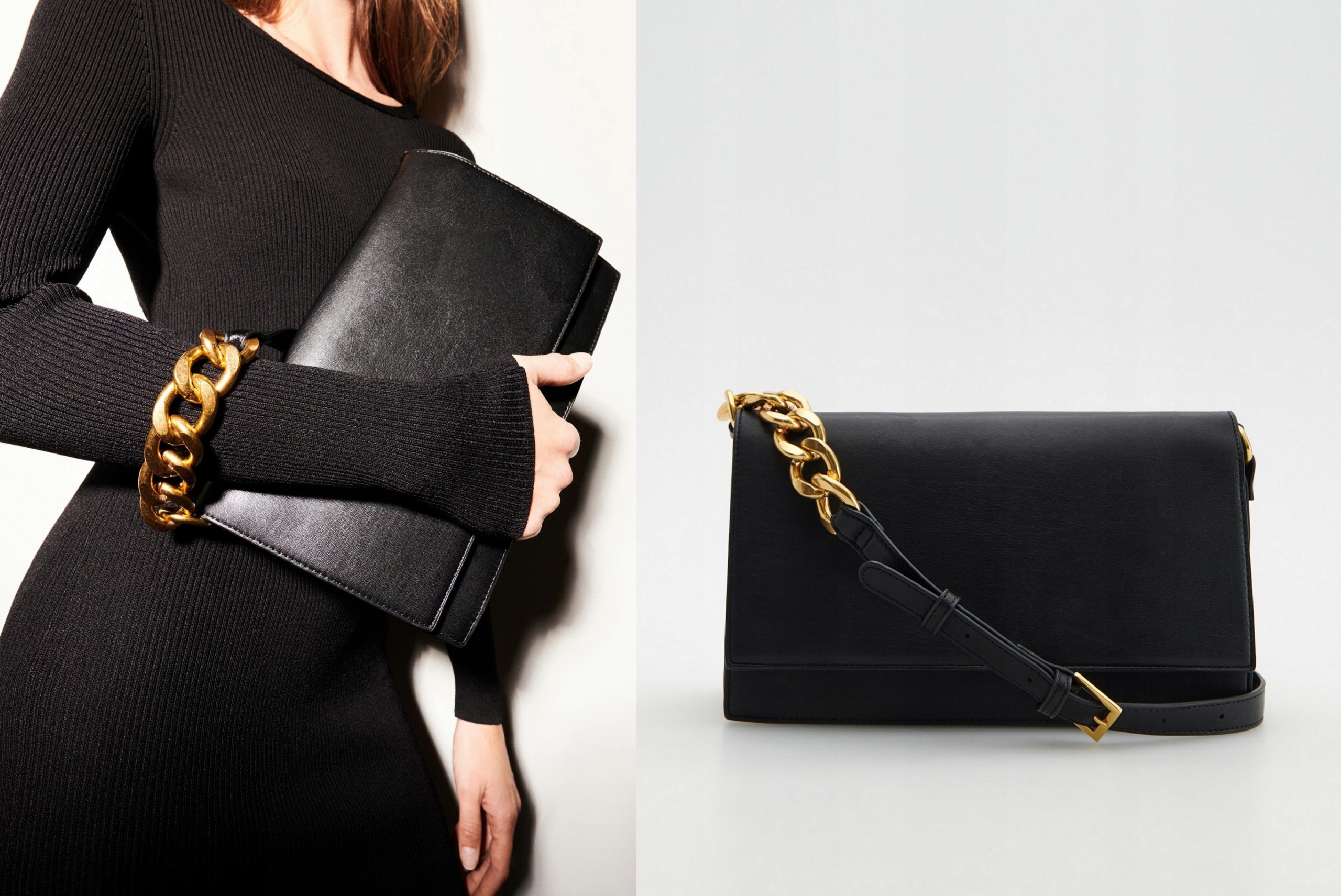 

Reserved czarn torebka chanelka skóra łańcuch Nowa