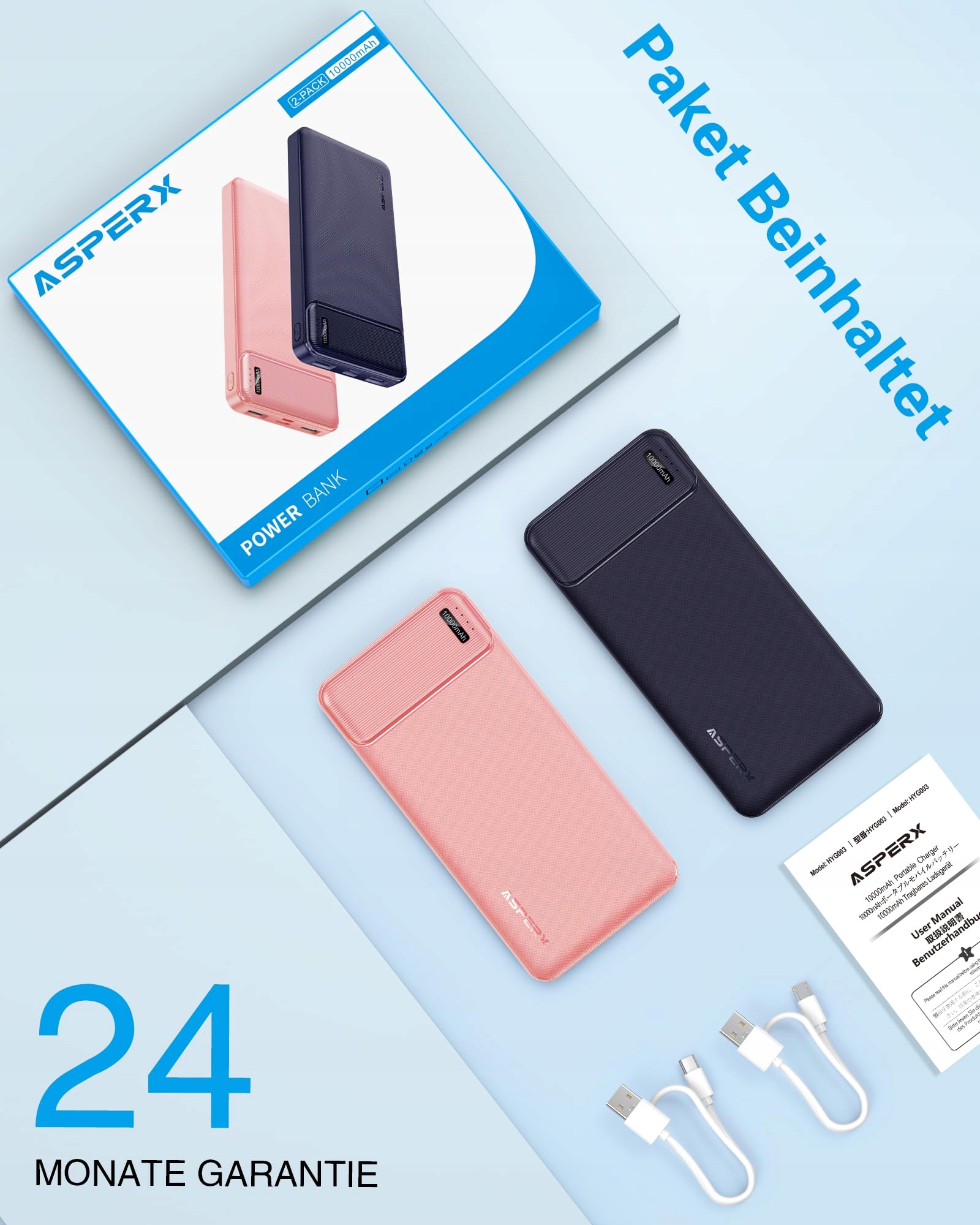 ASPERX Power Bank 2 Sztuki 10000mAh USB-C Kompatybilny z iPhone Samsung — miniatura 2