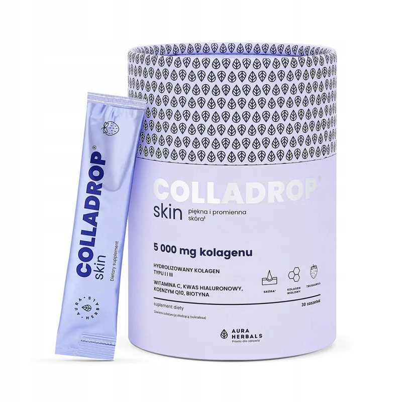 Aura Herbals Colladrop Skin, kolagen truskawkowy 5000 mg 30 saszetek