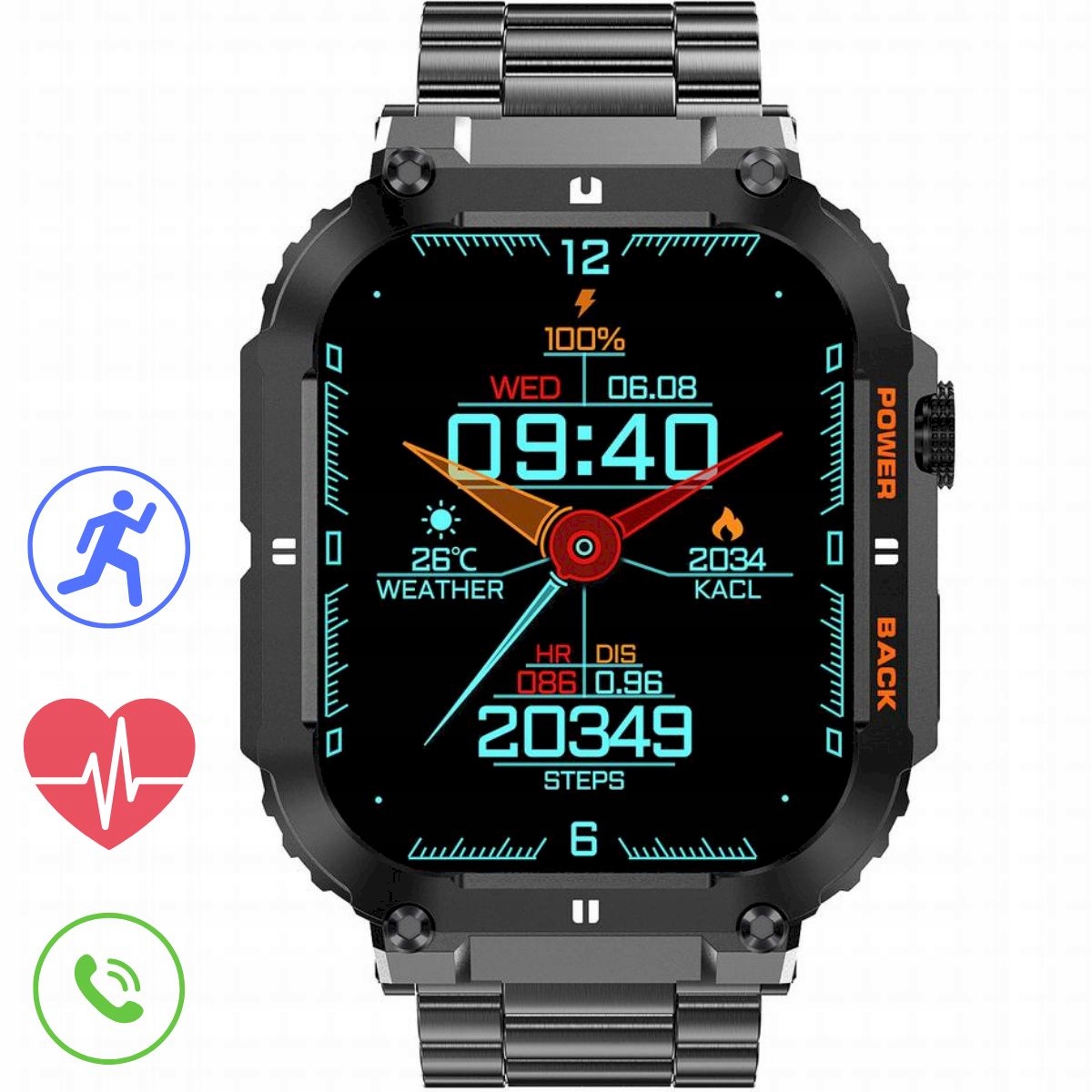 Gravity GT6-2 černý náramek chytré hodinky pro muže