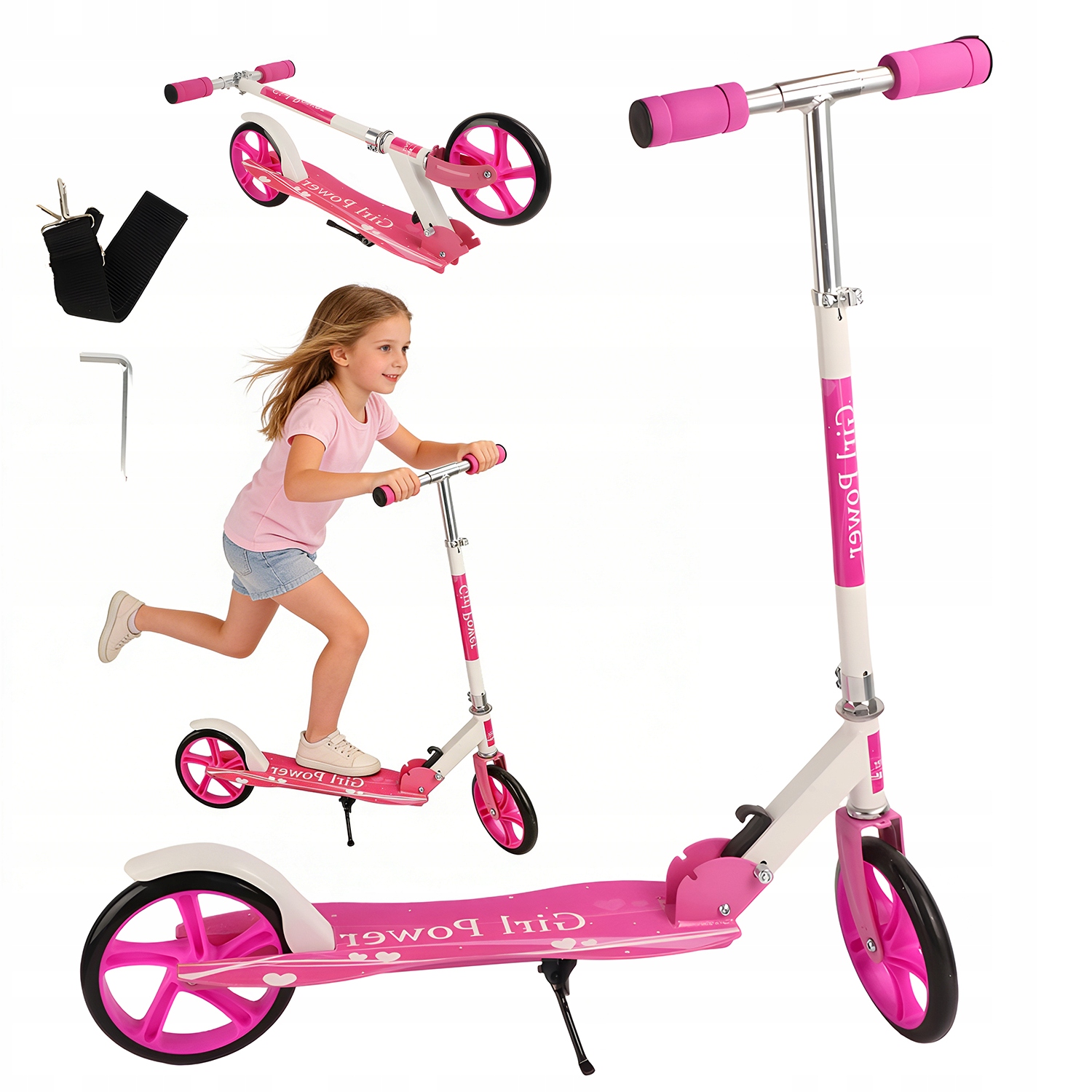 Hulajnoga 80KG Dziecięca Regulowana Kierownica Hamulec Tylny Różowa