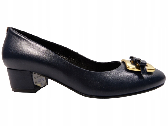 námořnická modrá kožené lodičky na nízkém podpatku, pohodlné, stabilní, měkké, Sala 37