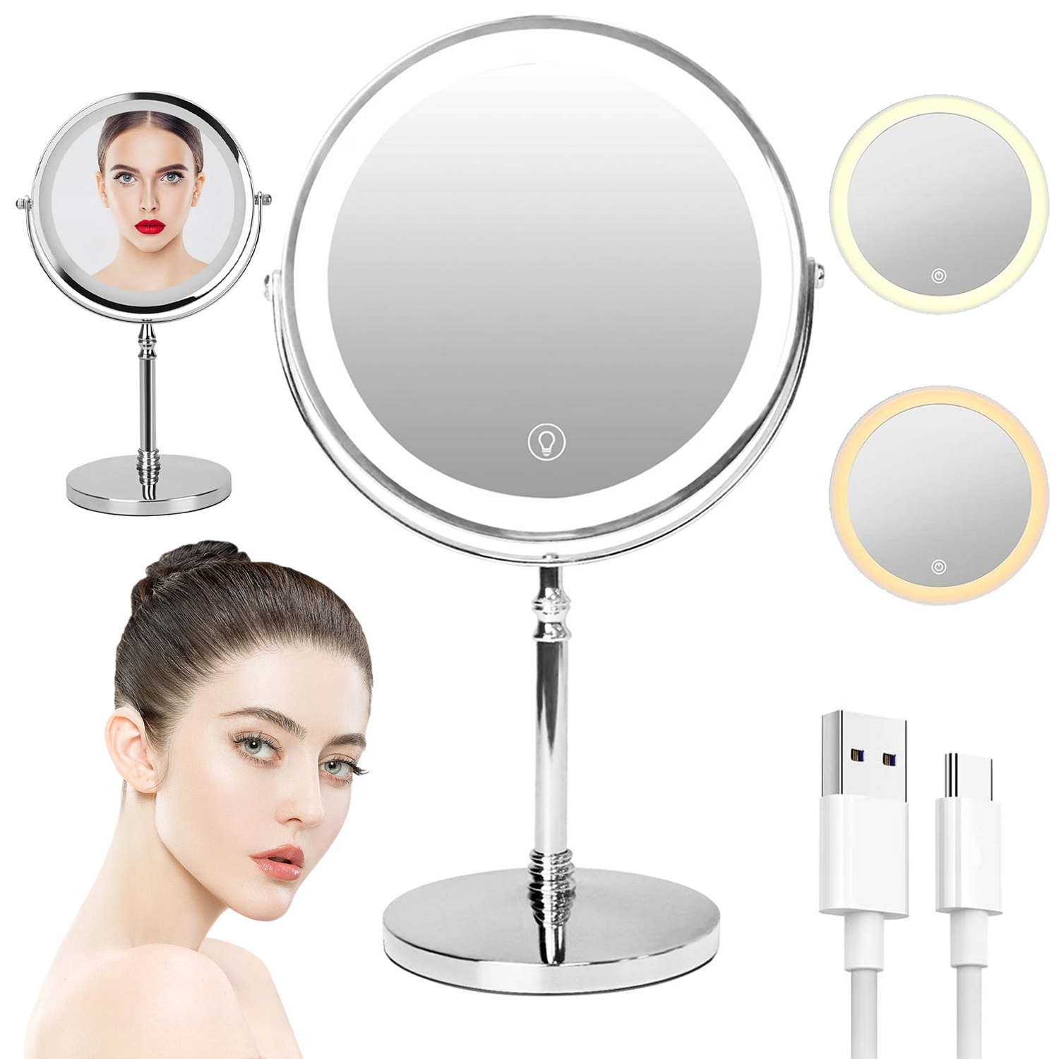 Kosmetické Zrcátko Zrcadlo Na Líčení Zvětšující Stojící Led 3 Barvy