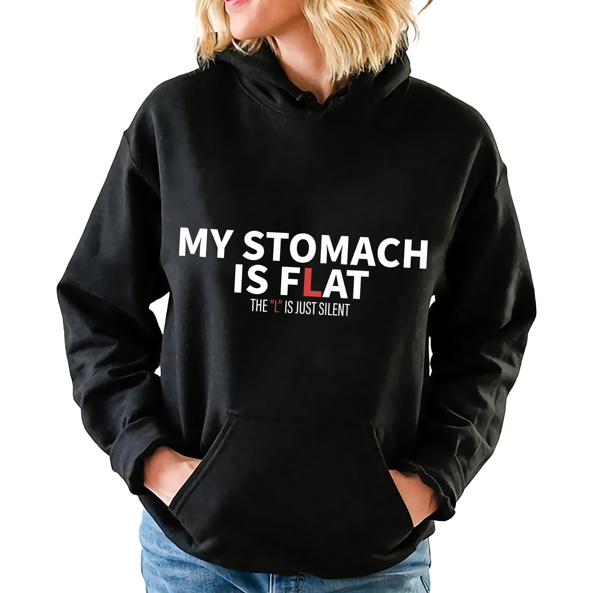 Černá mikina s kapucí Dárek pro ženy Flat Stomach Velikost M