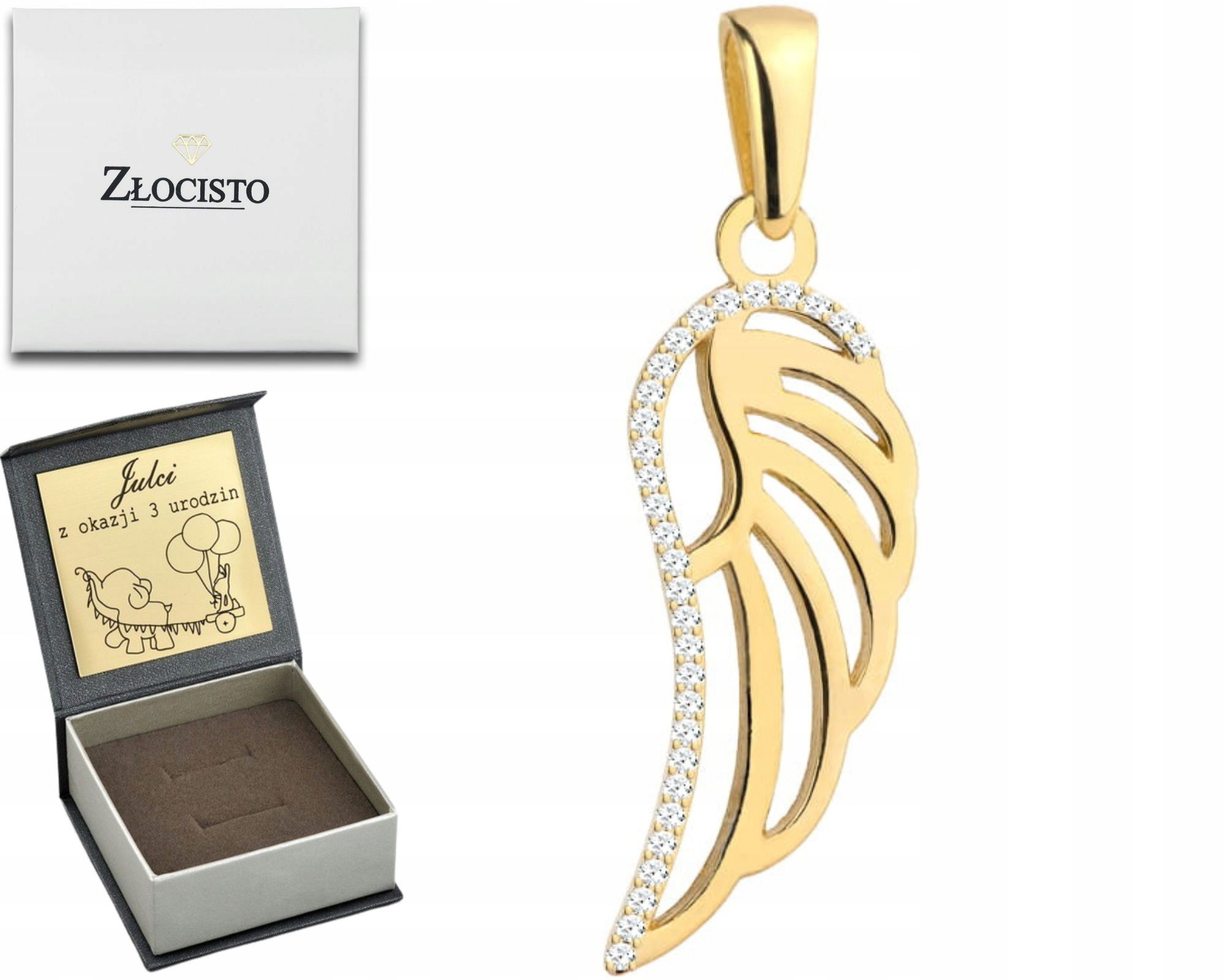 Zlatý Přívěsek Křídlo Se Zirkony 585 Dárek Gravírování