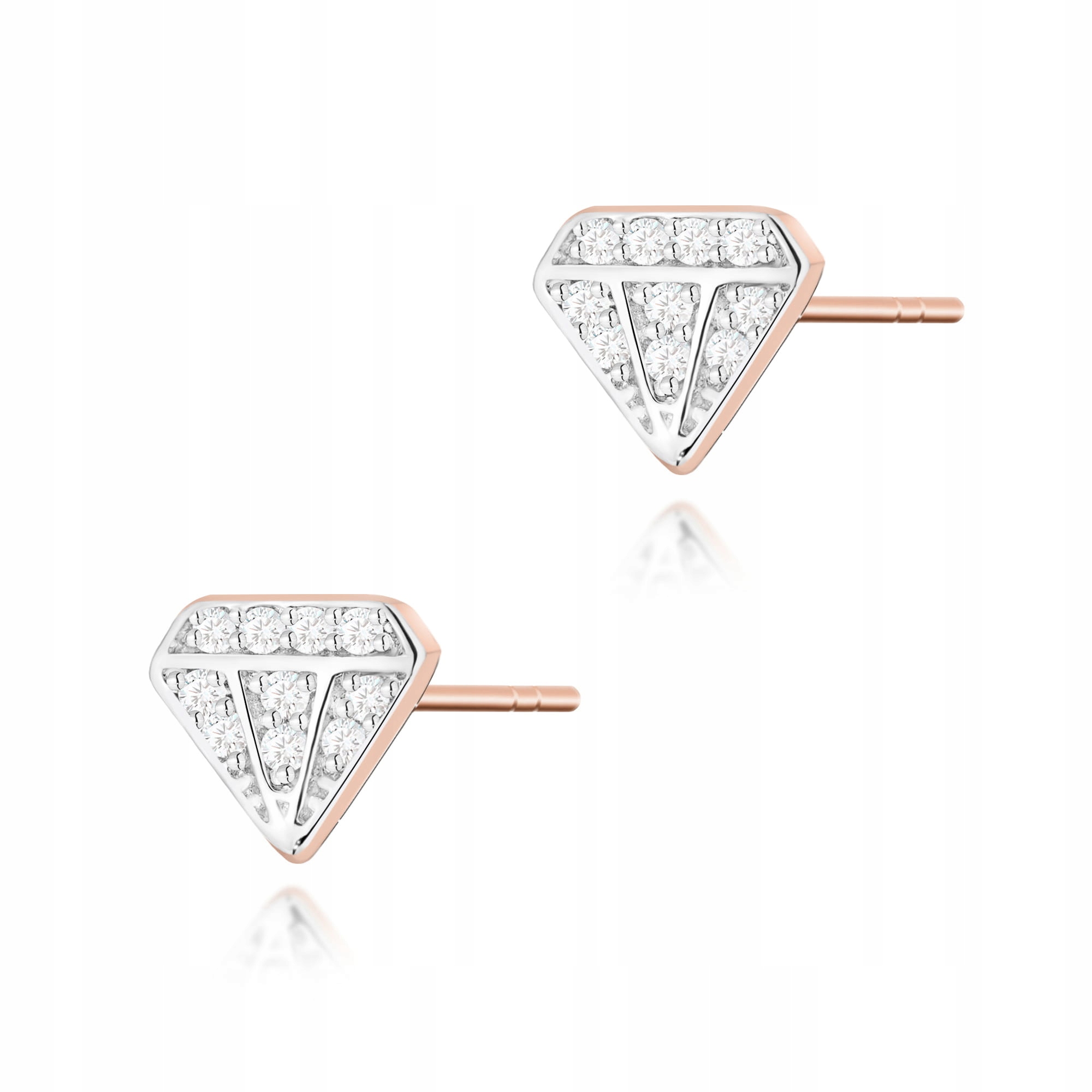 Náušnice na tyč z růžového zlata 585 s diamanty růžové zlato