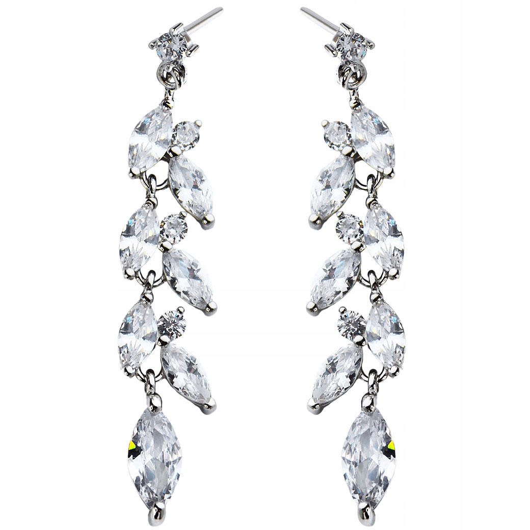 Náušnice S Zirkony, Lesklé Závěsné Lístky, Svatba