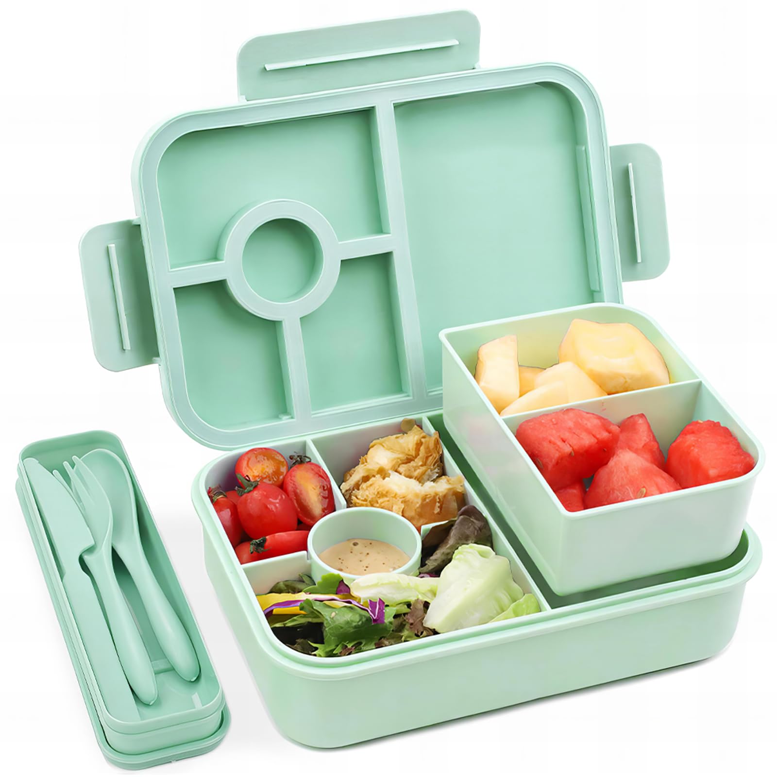 Bugucat Lunchbox pro děti 5 profesionálů 1300 ml vodotěsný Bento zelený