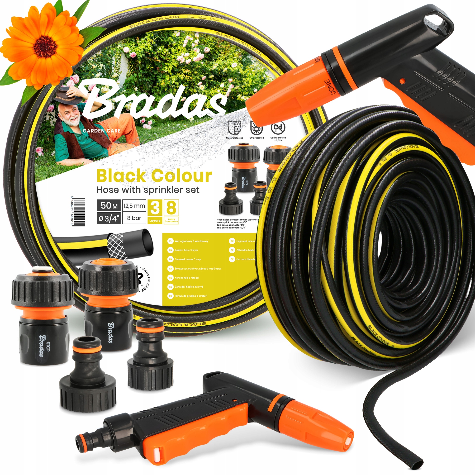 Záhradná Hadica 3/4 Vody Navíjacia Elastická Zalievanie 50 m Šlauf 3-VRSTVOVÁ Yo