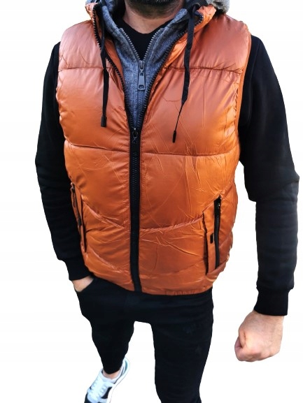 Pánská zateplená Bunda Bez Rukávů s kapuce , karamelová, ErnestoMen vel. L