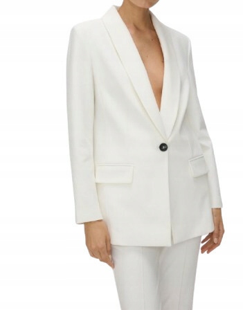 Marynarka Biała Klasyczna Jednorzędowa Gładka Żakiet XL