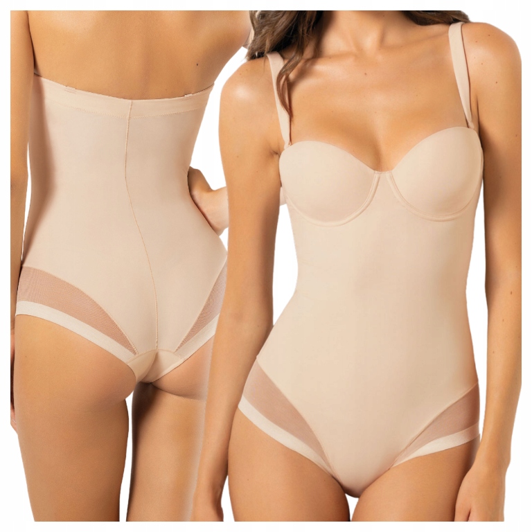 Dámské zeštíhlující bezešvé body s odnímatelnými ramínky, béžová 75B