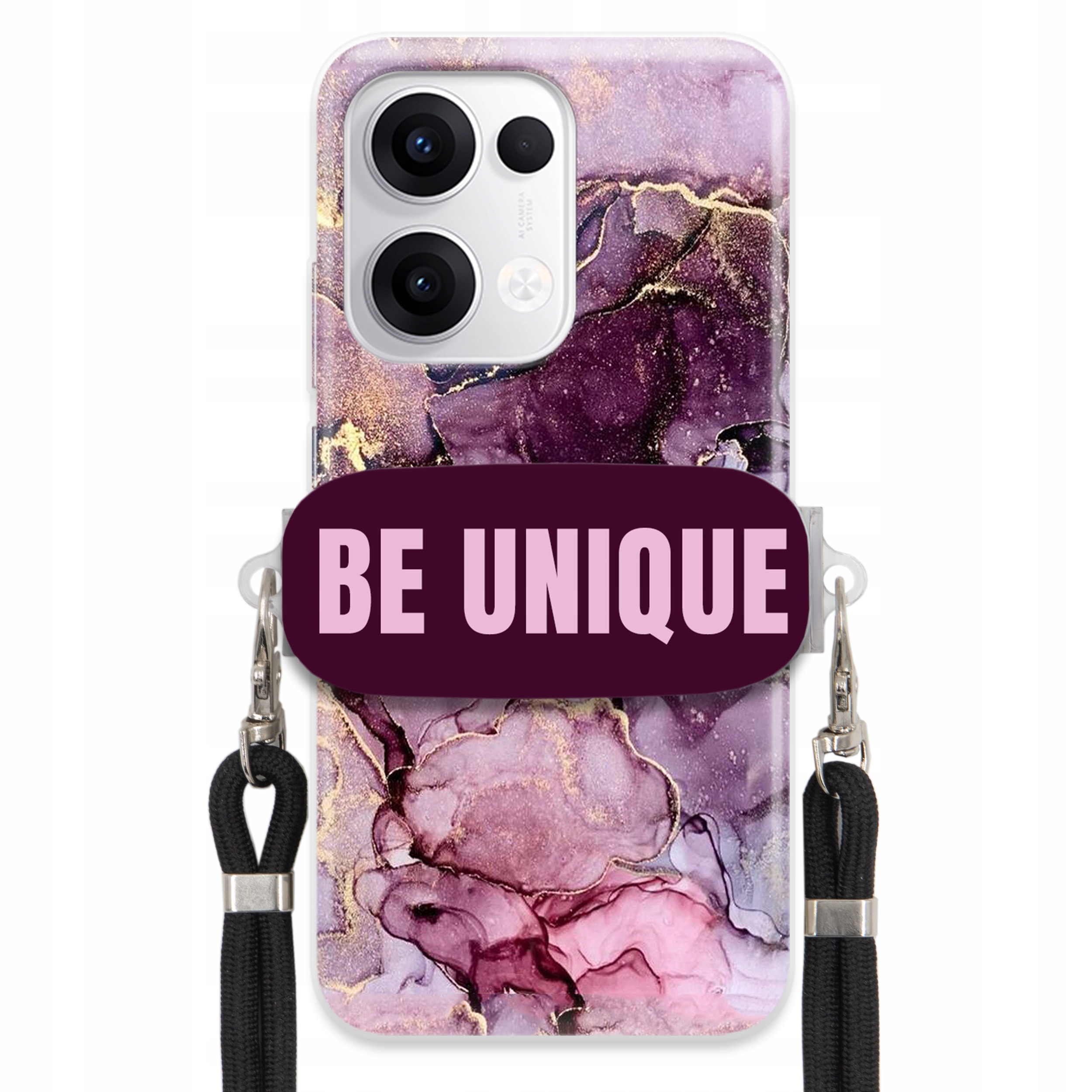 Puzdro pre Oppo Reno 13 5G držiak na šnúrku Čierna Fialová Mramor Be Unique