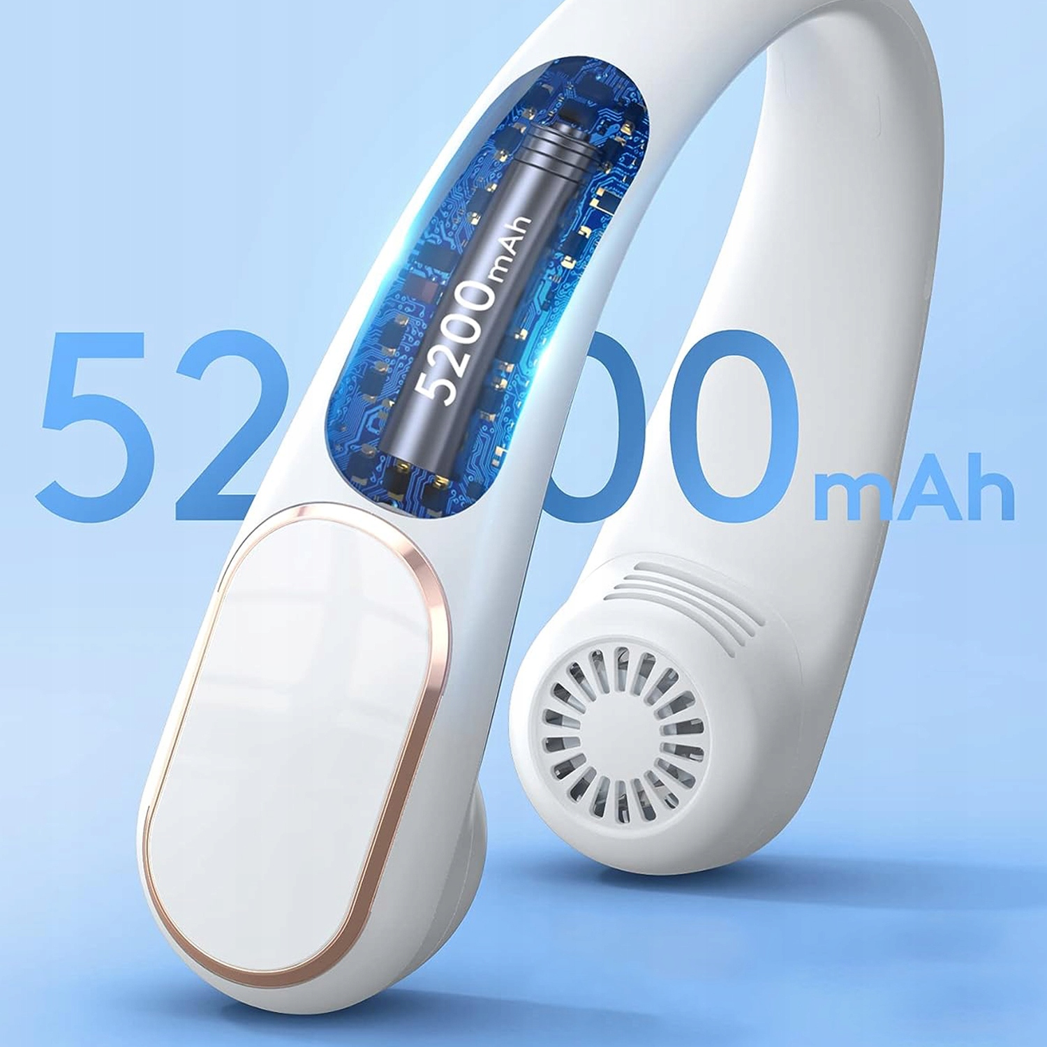 PRZENOŚNY WENTYLATOR NA SZYJE BEZŁOPATKOWY USB 4 PRĘDKOŚCI BIAŁY Model wentylator na szyję