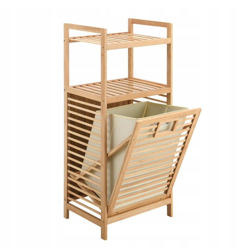 Koupelnová polička s košem na prádlo 95 cm Bambusový koupelnový koš na prádlo