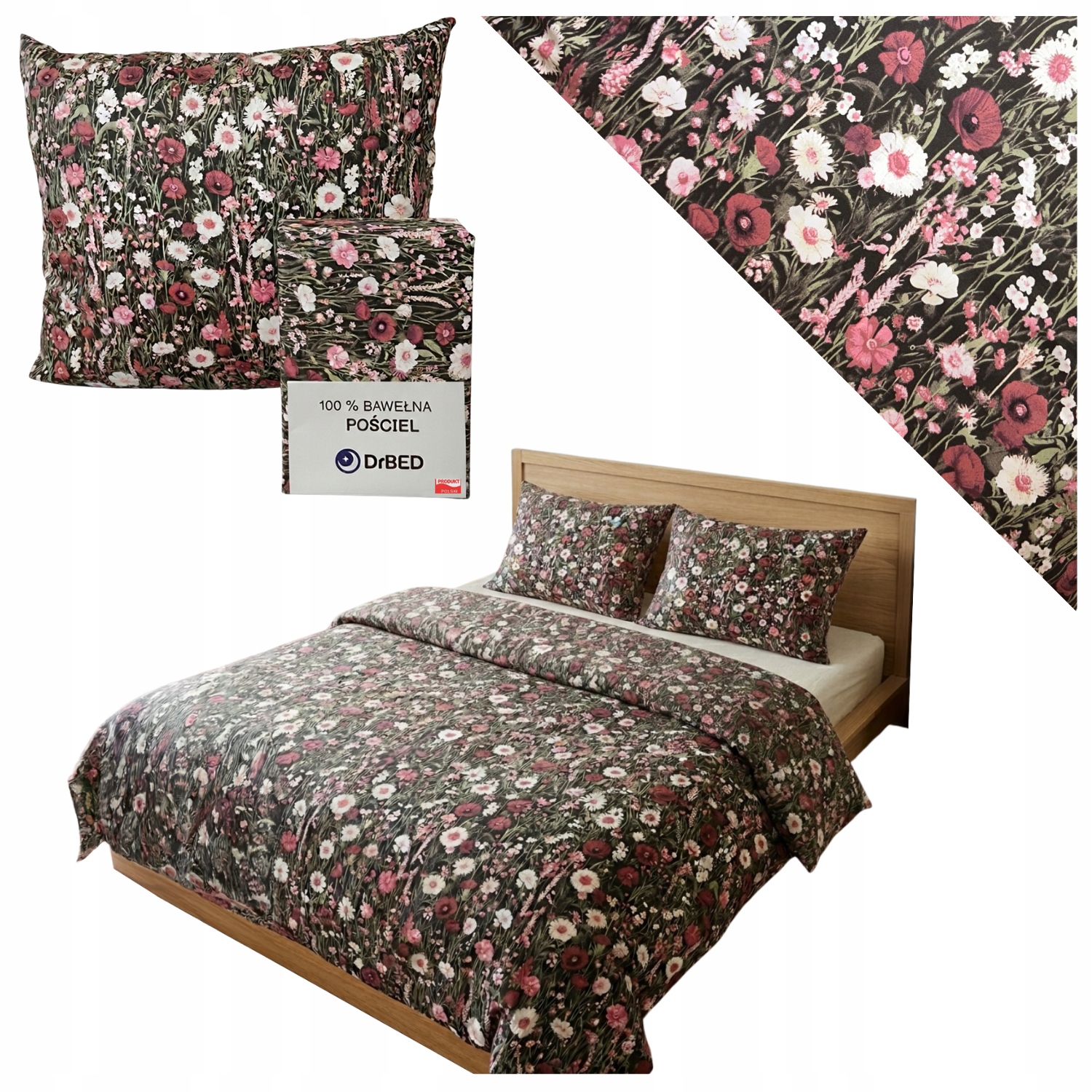 Povlečení Bavlněné 160x200 Komplet na Zip vzor Malebná Louka Polská