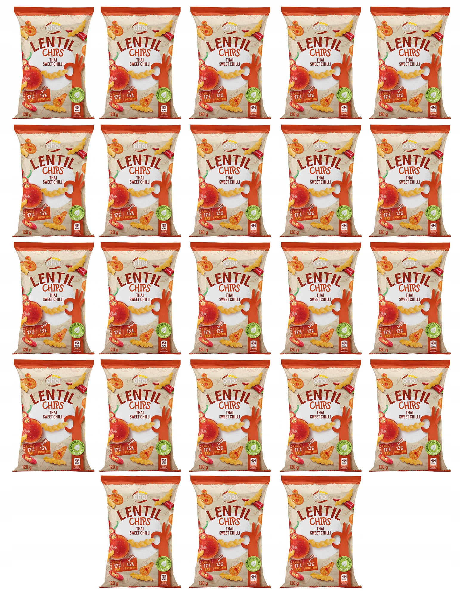 Zestaw 23 Sztuk Oho! chipsy z czerwonej soczewicy o smaku słodkiego chilli