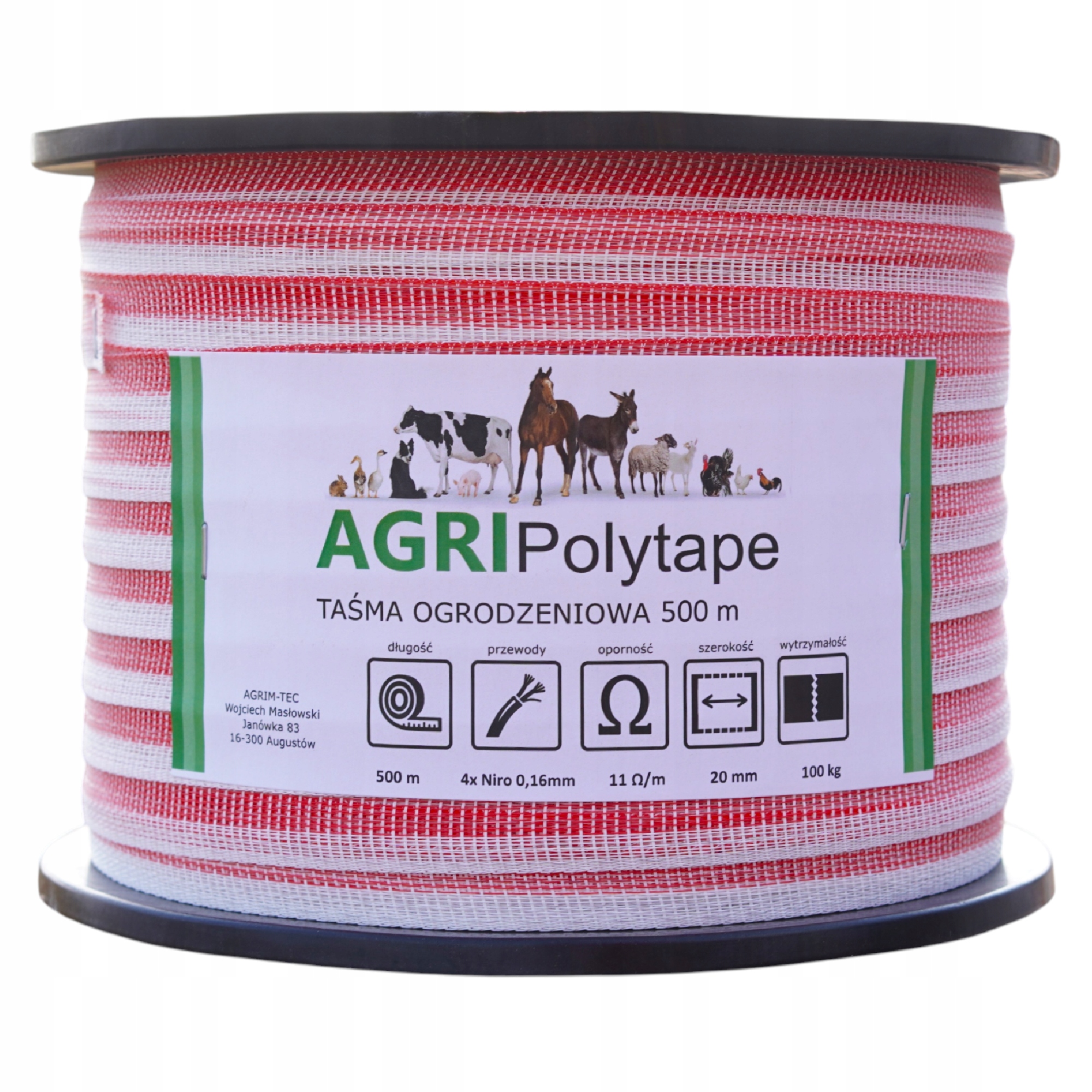 Taśma ogrodzeniowa do pastucha 20mm/500m UltraMocna 100KG 11 om/m