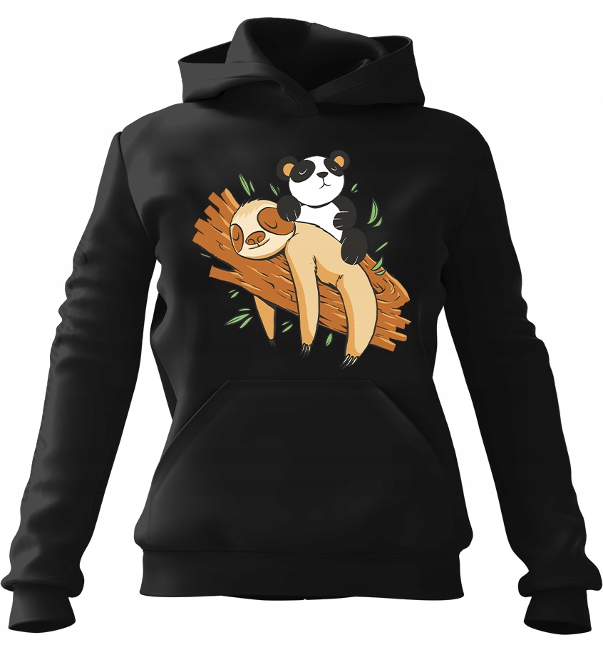 Dámská s kapucí Mikina Panda na lenochodovi, černá, XL