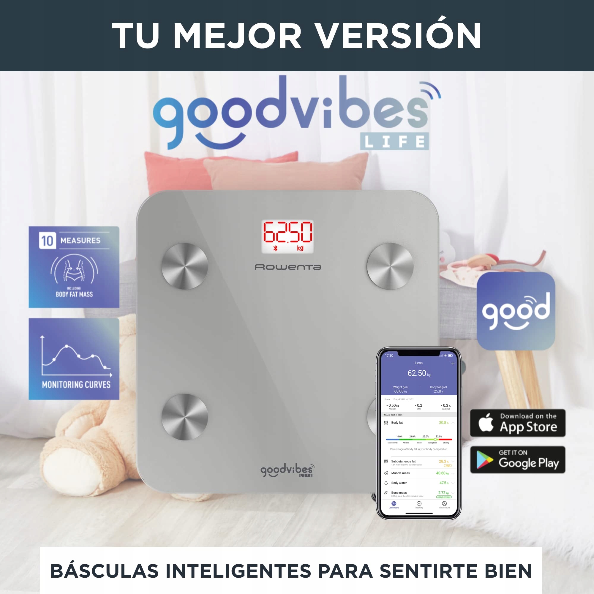 ROWENTA Goodvibes Life Waga Osobowa z Pomiarem Tkanki Tłuszczowej — miniatura 3