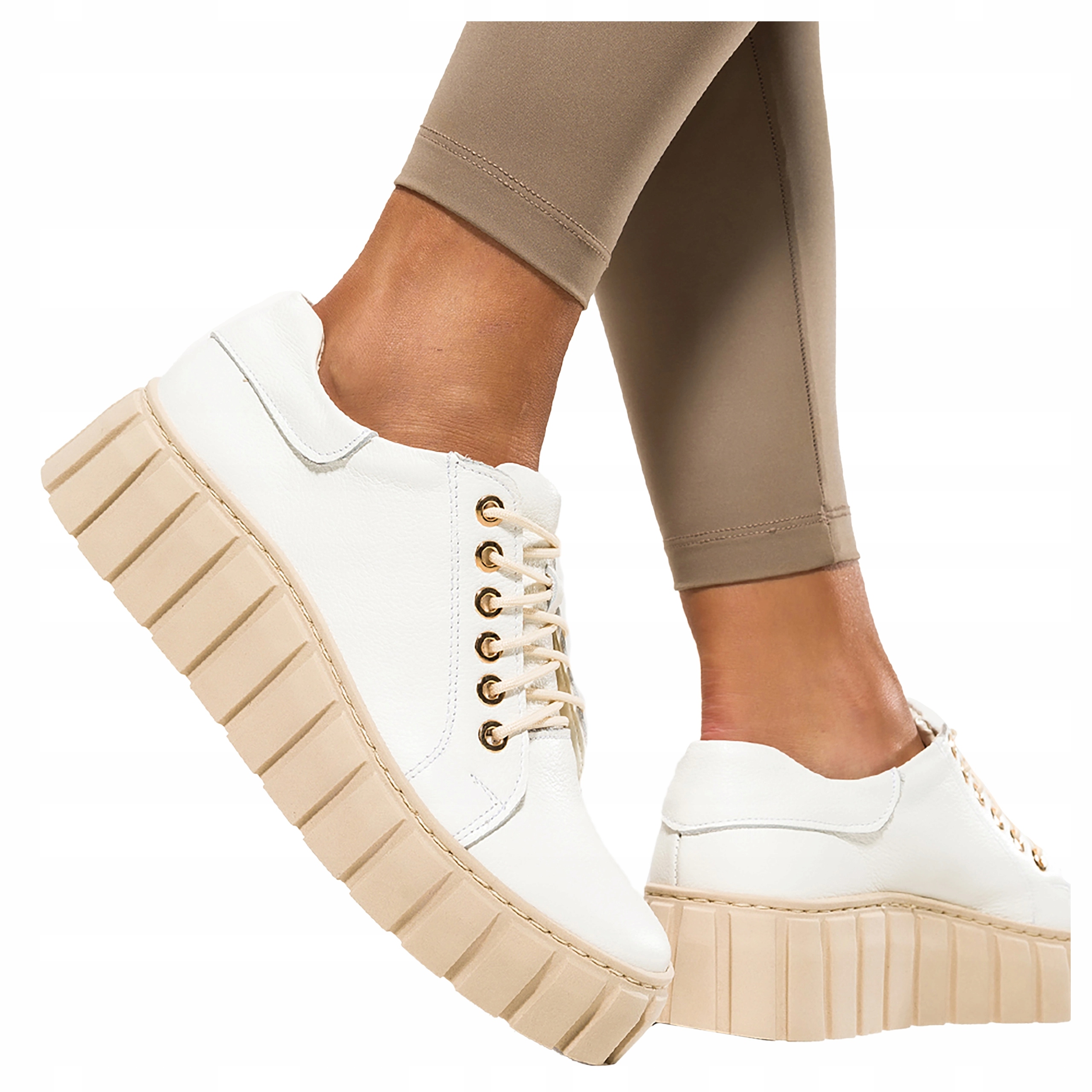 Creepersy Dámské kožené tenisky bílé na platformě, Polský výrobek, velikost 37