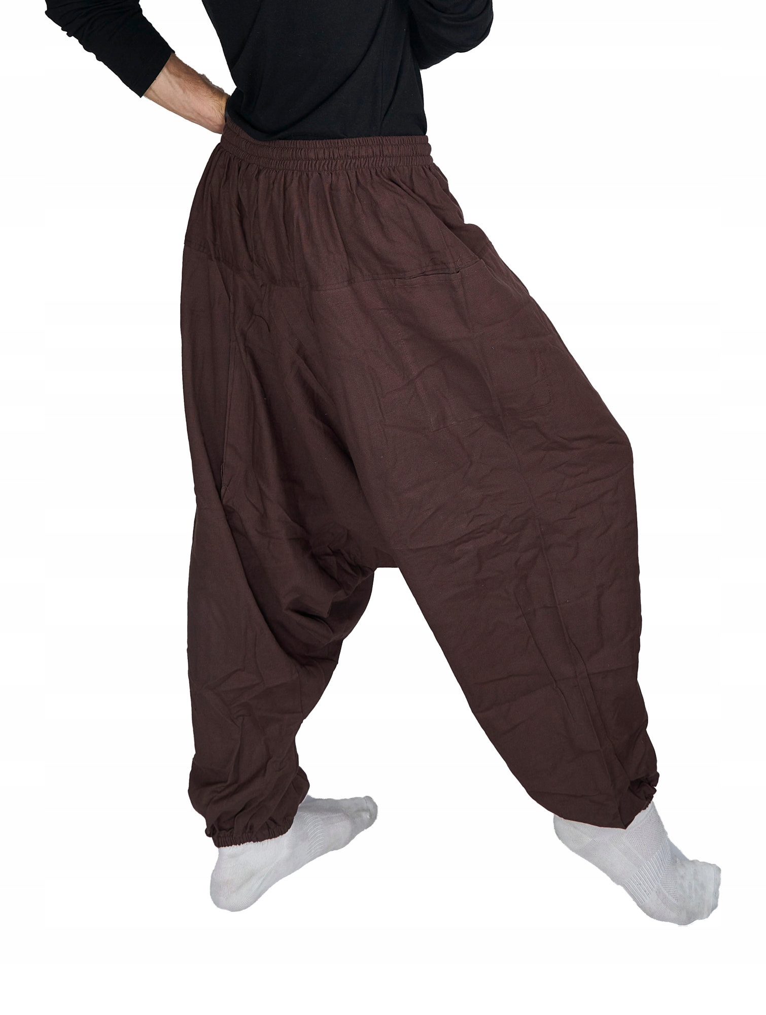 Šedé bavlněné unisex kalhoty Alladynki Pumpy Haremki hnědé hippie