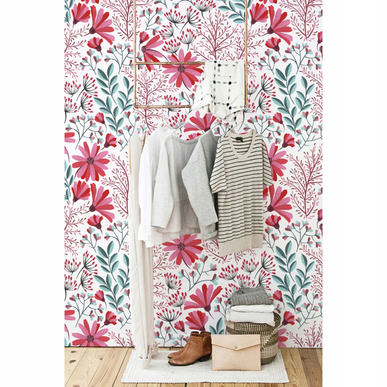 

Tapeta flizelina Czerwone kwiaty 254x184 cm + klej