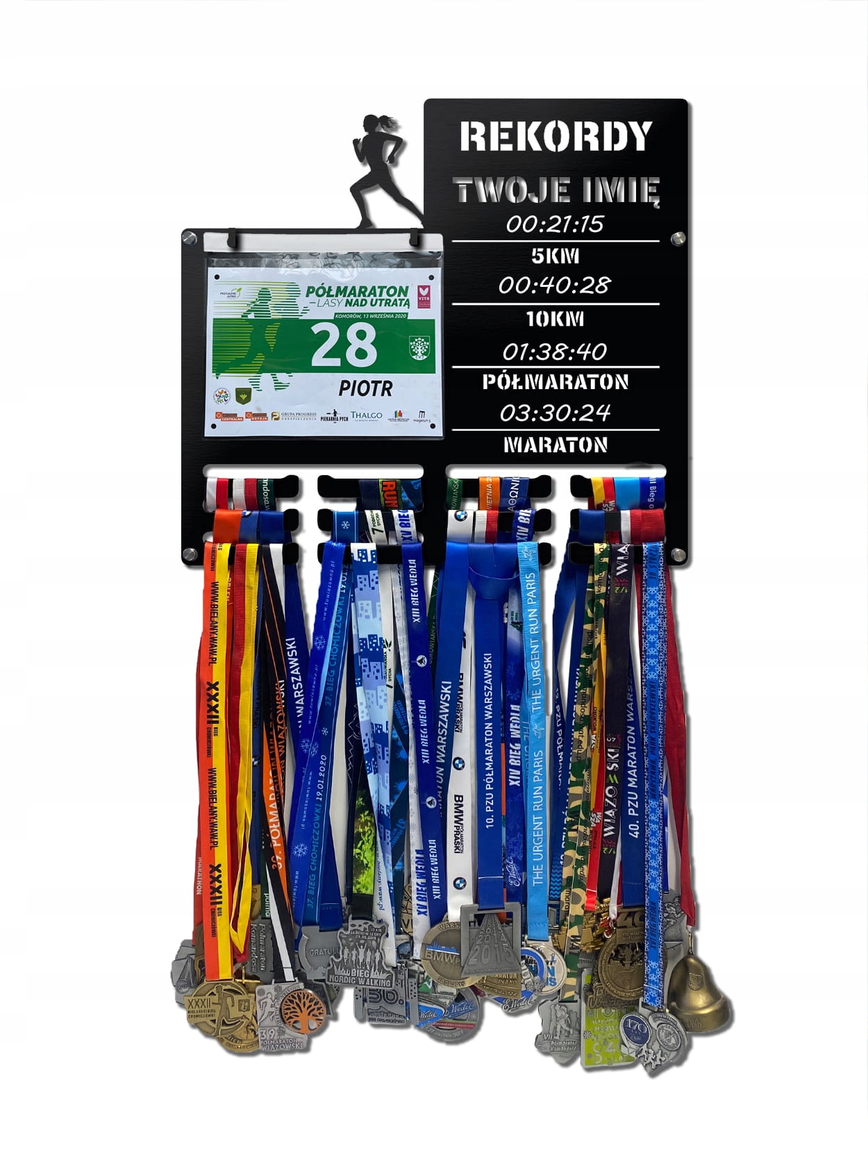 Wieszak na medale i numery startowe Rekordy Biegowe Run twoje imię 349.1