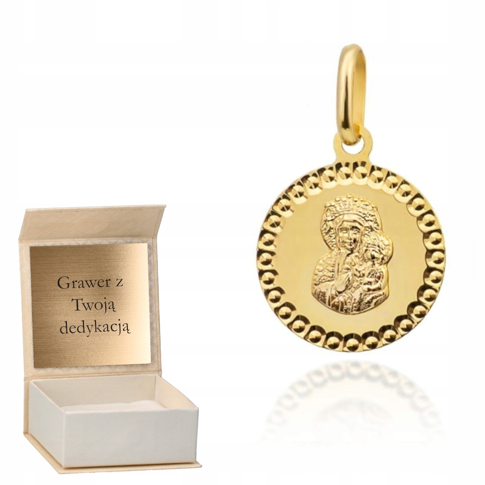 Zlatý přívěsek Medailon Panna Maria Čenstochovská pr. 585 Gravírování