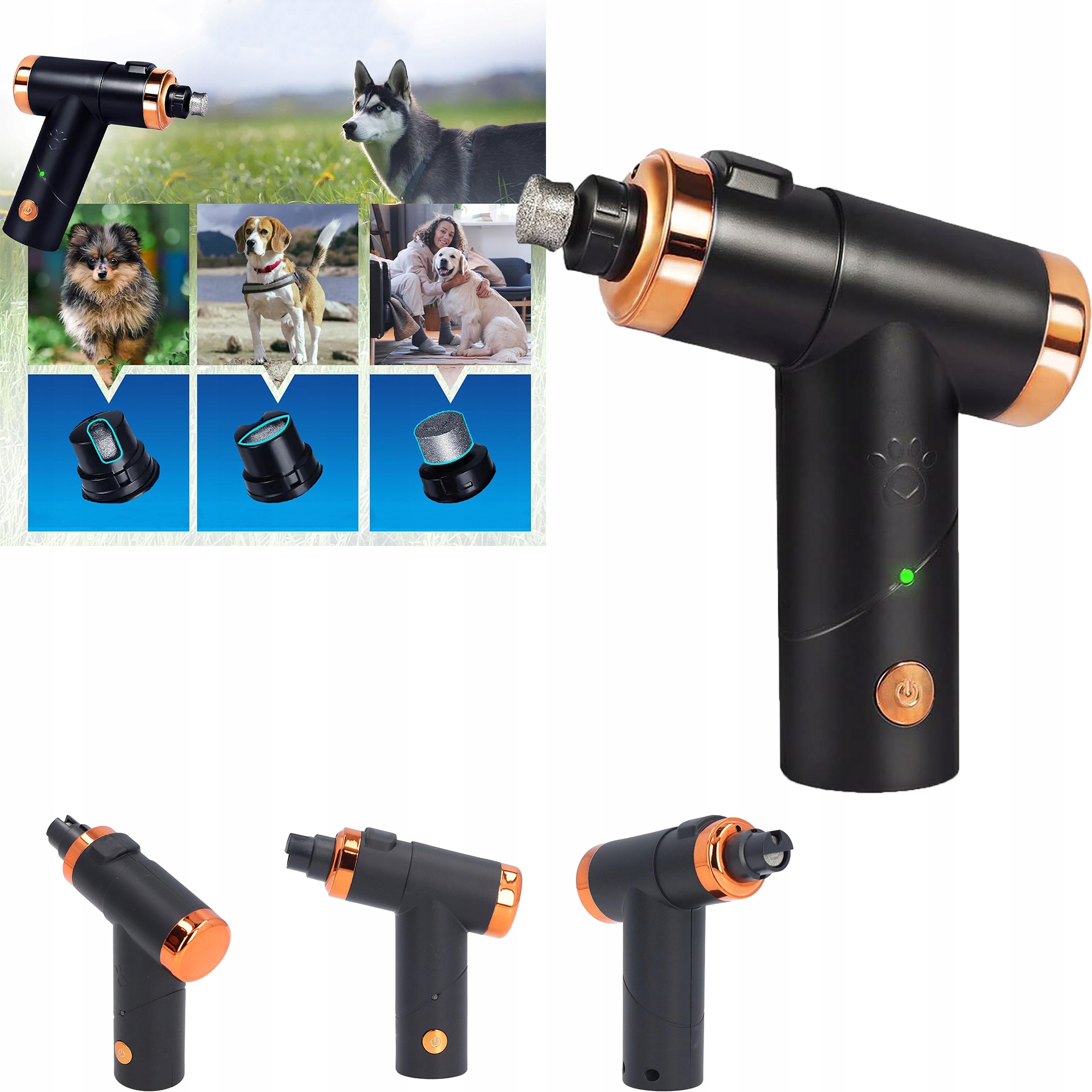 Levně Led bruska na drápky pro domácí mazlíčky Usb dobíjecí Tichá a bezpečná Růžově zlatá