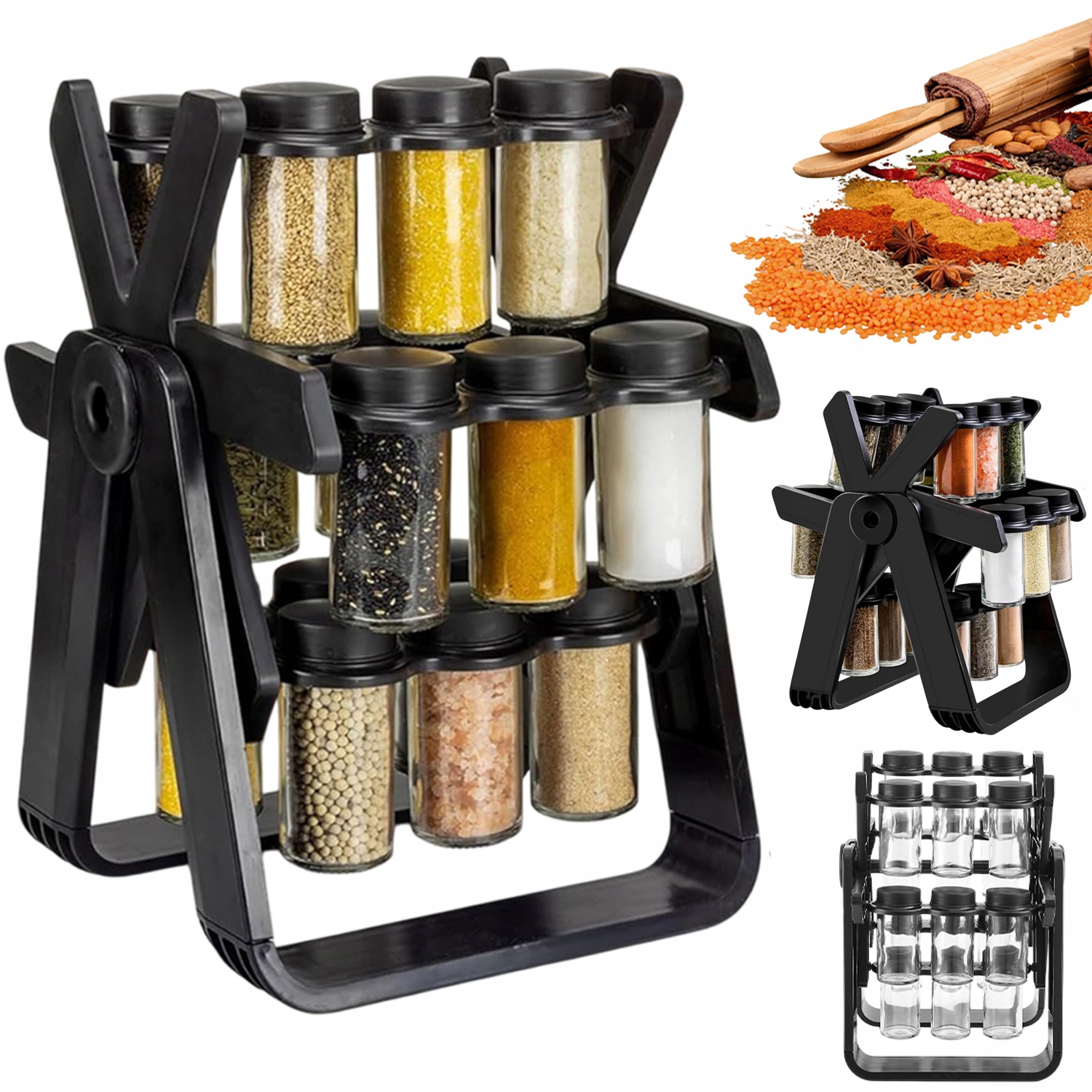Otočný Stojan Na Koření Organizér 18 Sklenic Na Koření